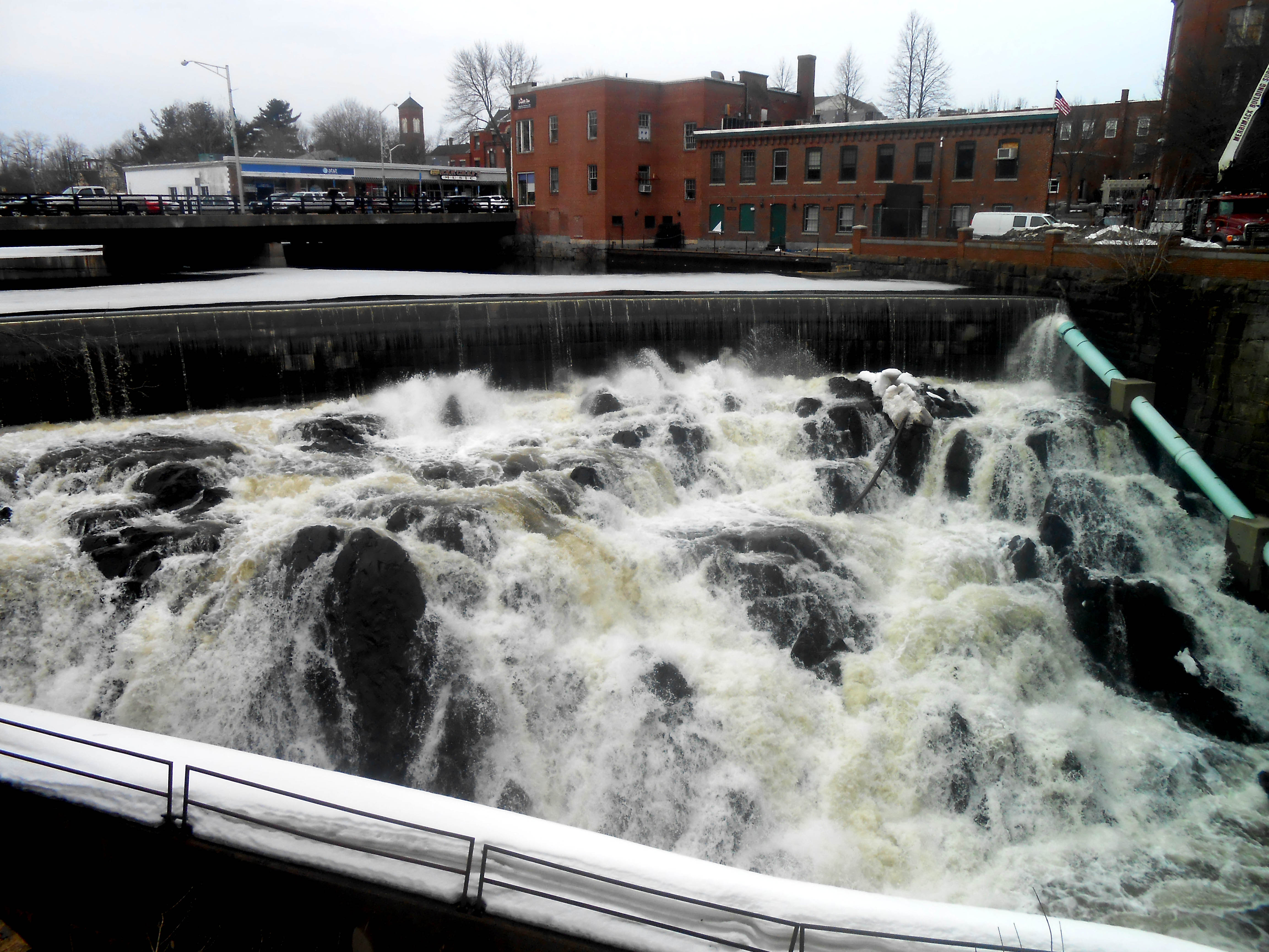 The falls at the Cocheco Mills, a Dover landmark. The Friends of Joe B. Parks Riverwalk Public Garden offers a scenic walking trail along the Cochecho River.