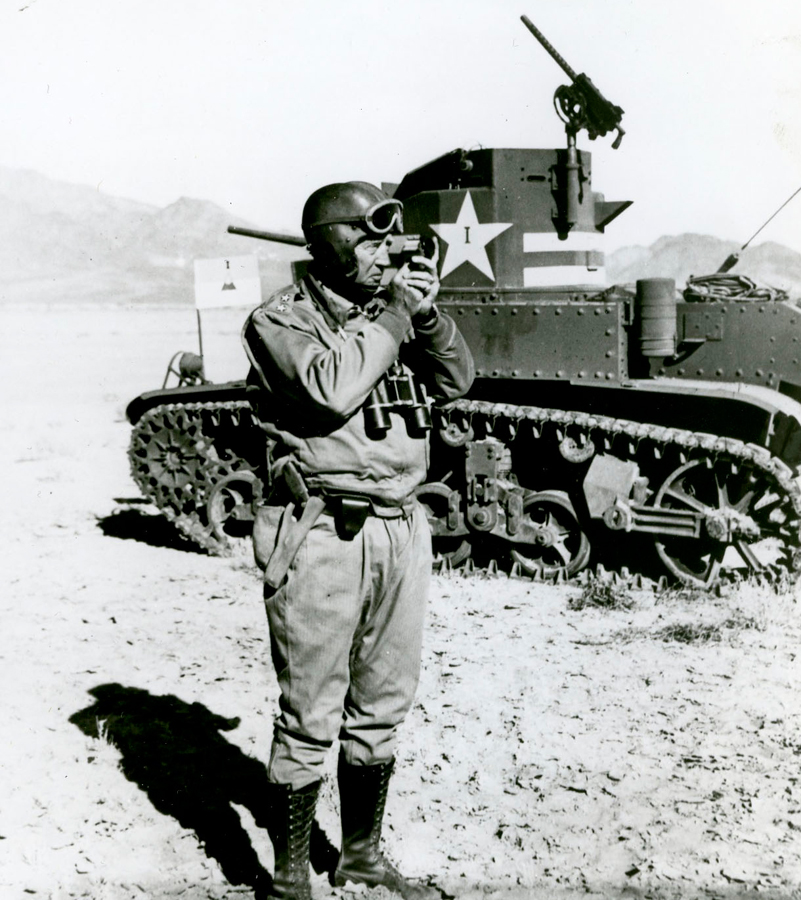 General George S. Patton wears Polaroid goggles in 1943.