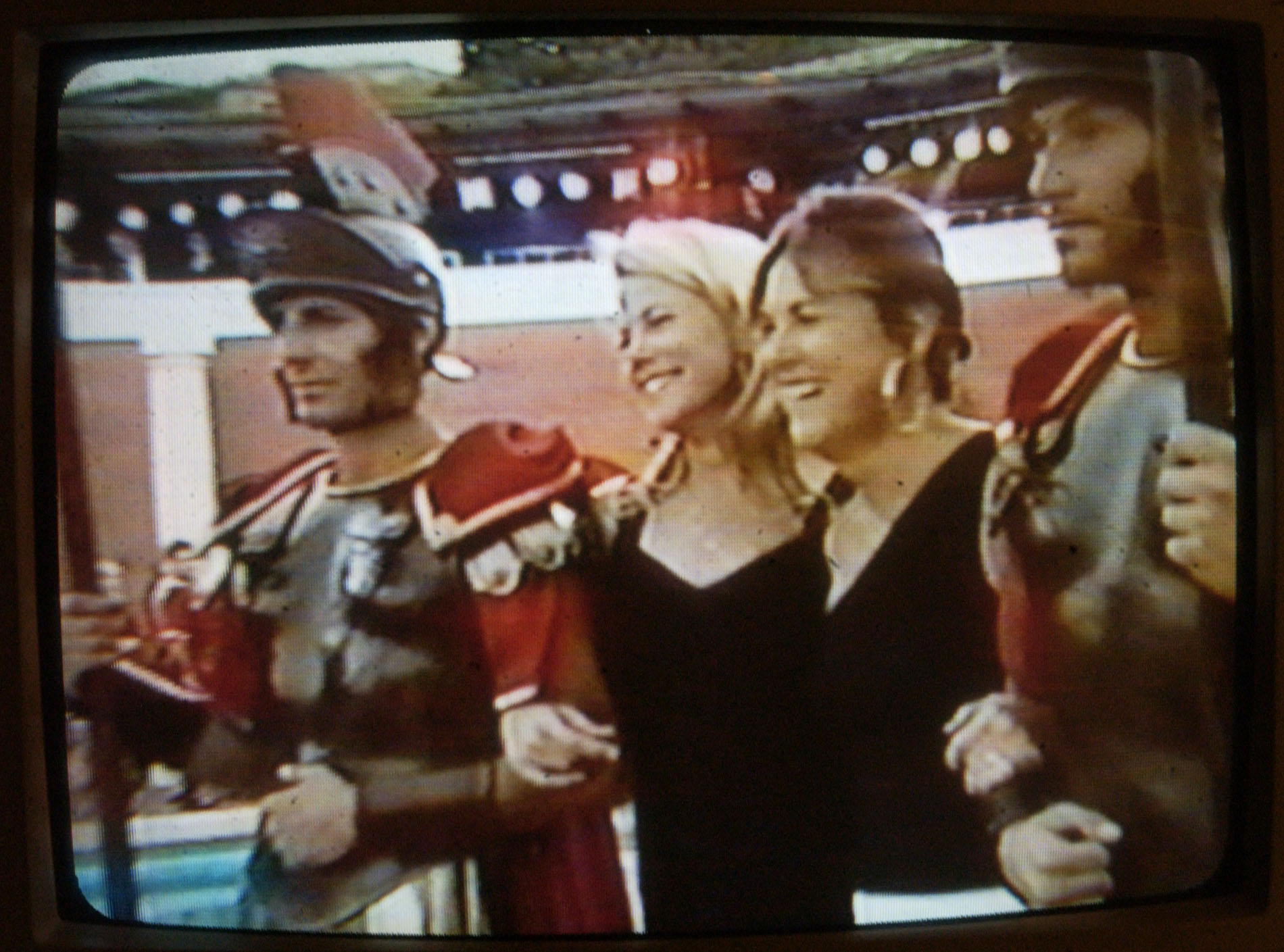 A video shown in a Manhattan court showed Kozlowski's then-wife, Karen Mayo (second from left) during a $2 million birthday party in Sardinia, Italy he threw for her.