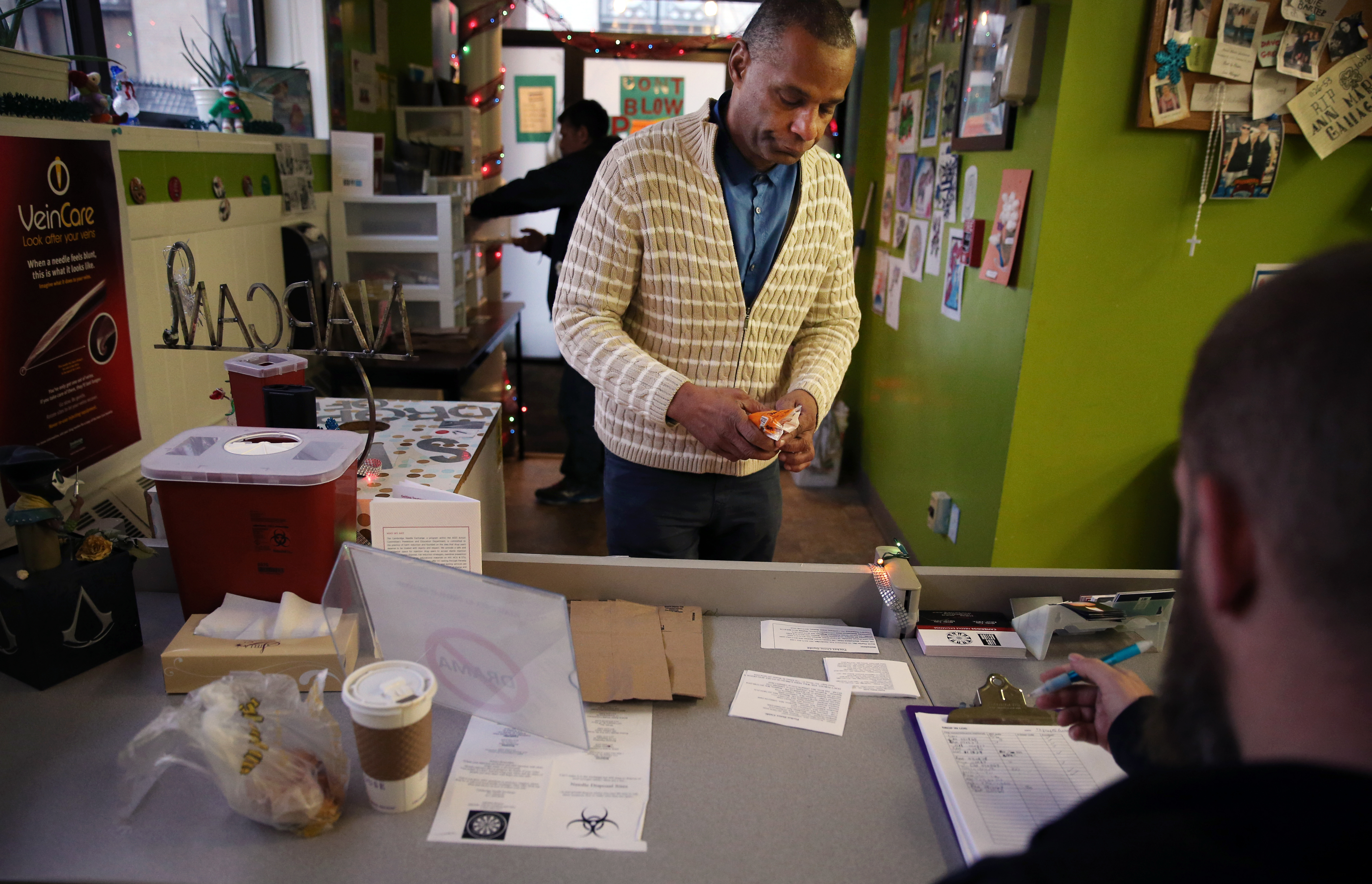 Keith Waddie picked up new needles at the Cambridge exchange run by the AIDS Action Committee of Massachusetts.