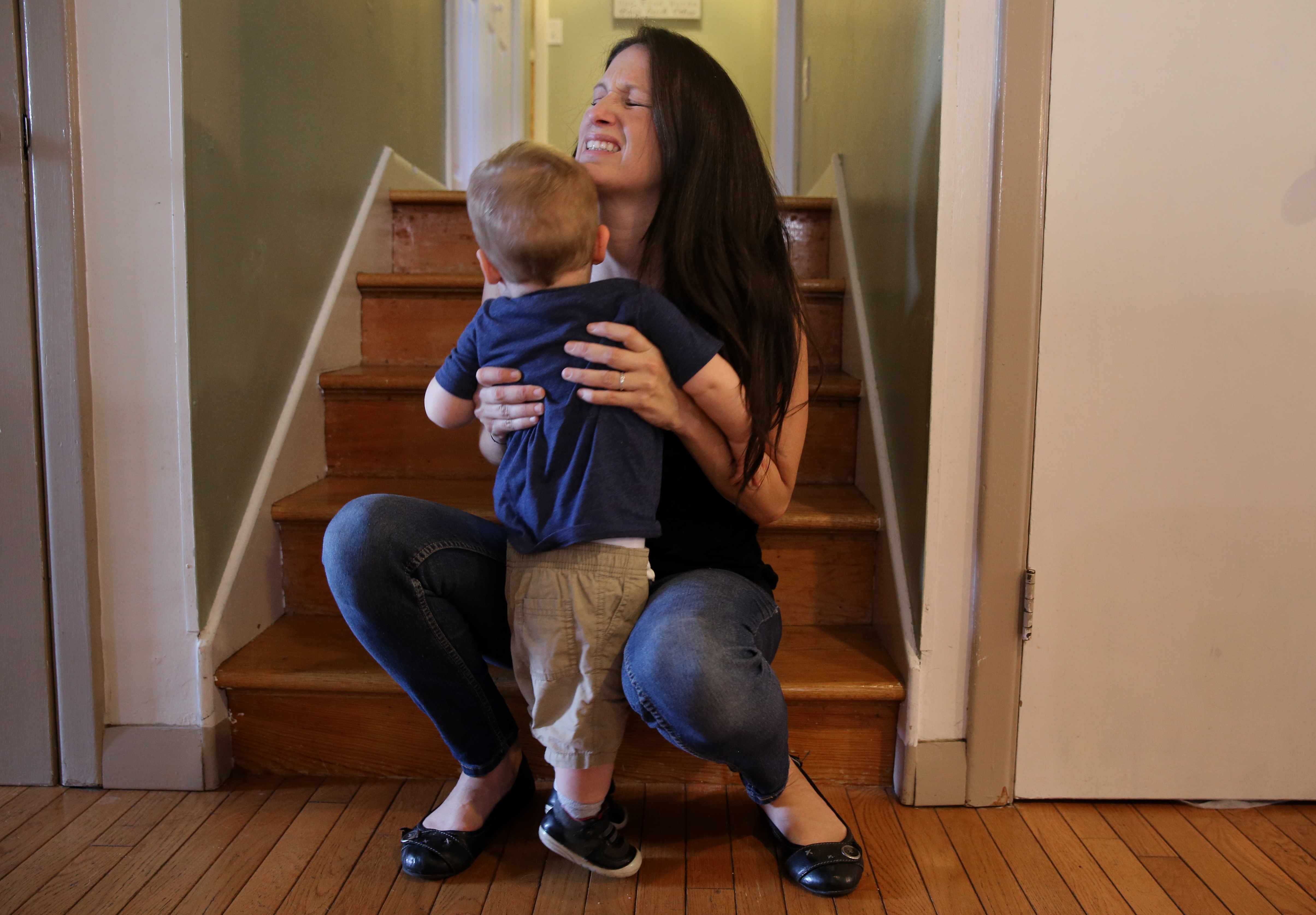 Alison Novak is trying to get her son, Jace, to understand that she can’t lift him and that he must be gentle with her because of her pain.