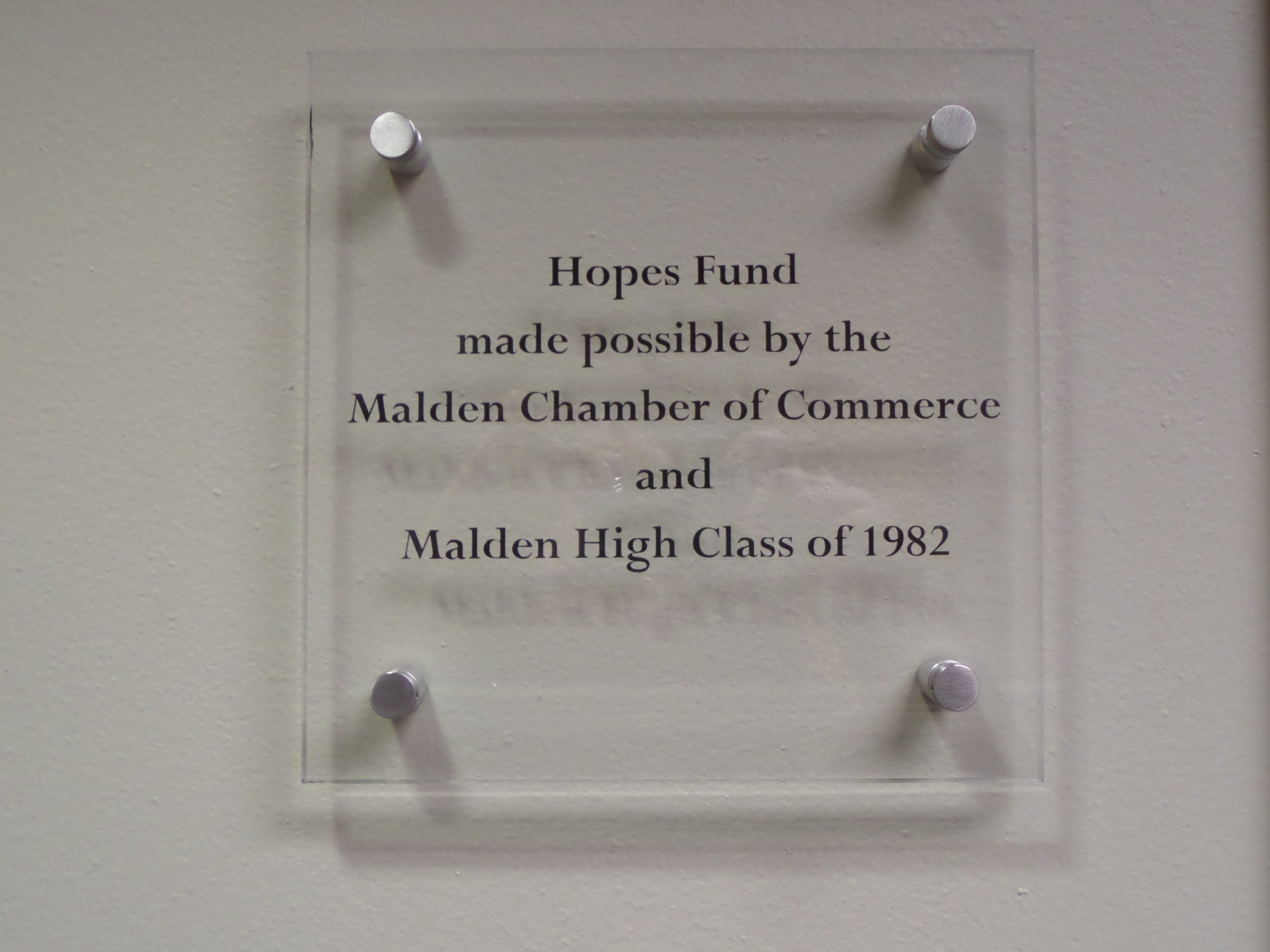 The new Hope's Fund plaque.