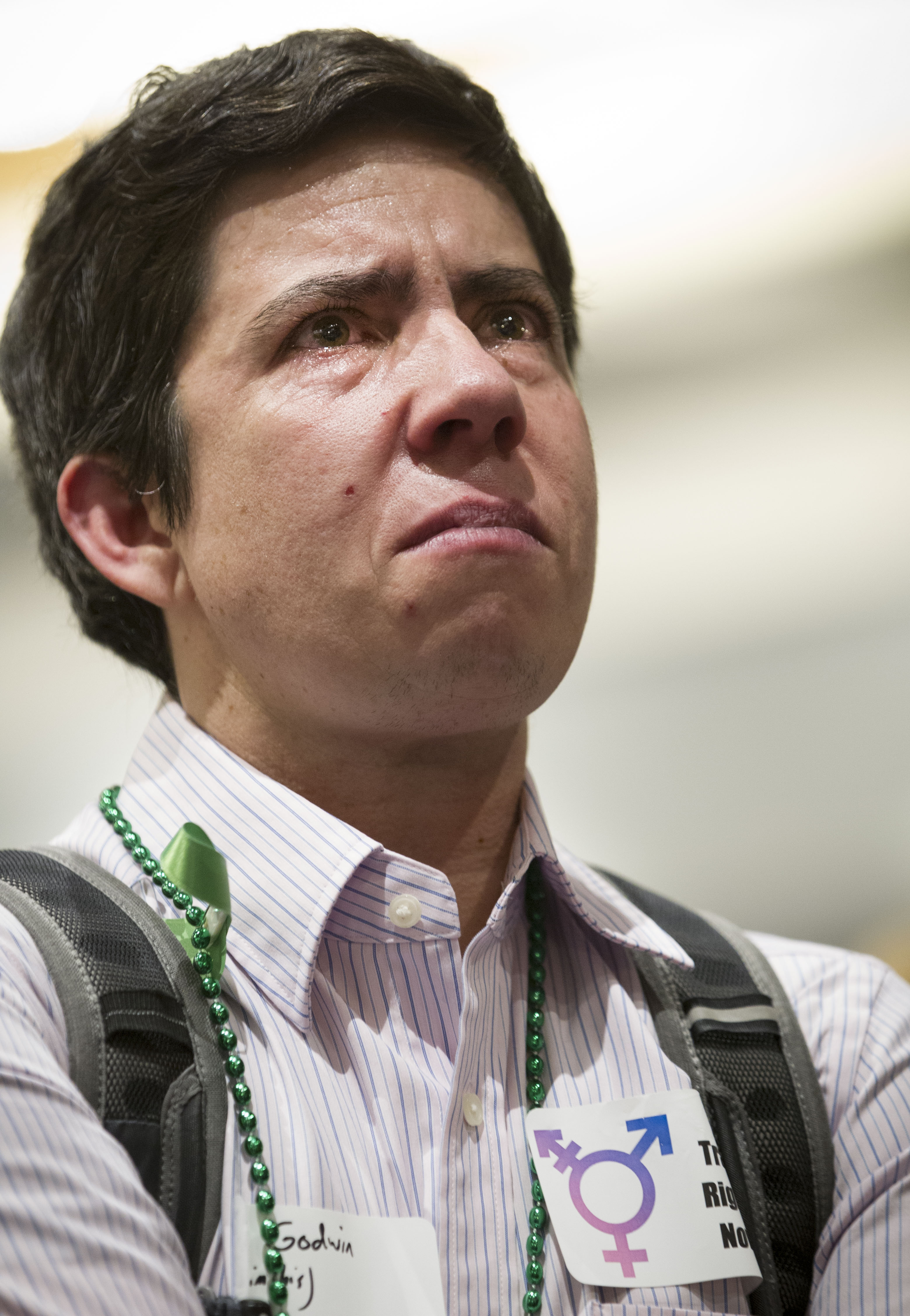 Eli Godwin broke down in tears after Governor Charlie Baker’s remarks.