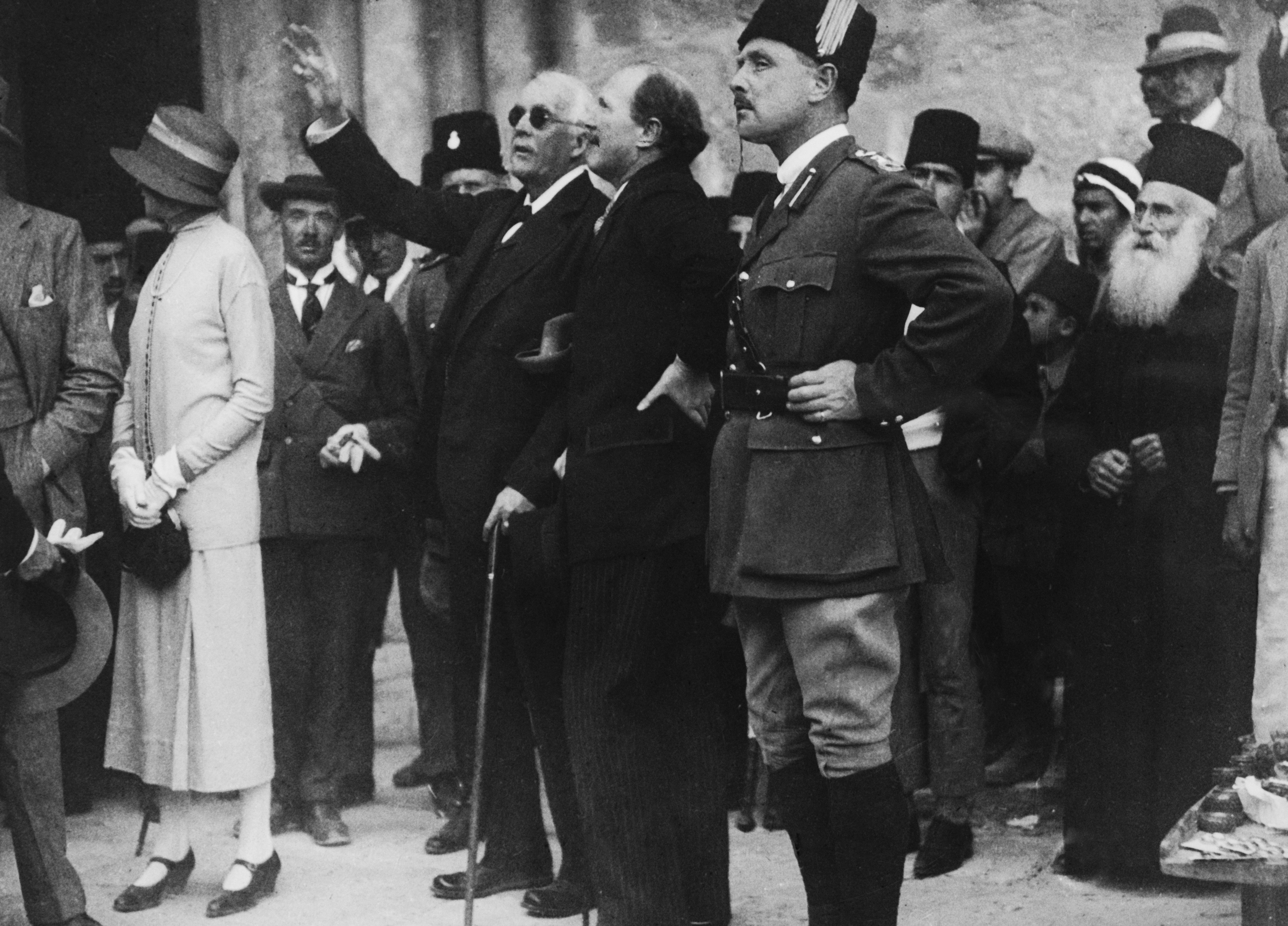 British politician Lord Arthur Balfour pointed out a feature of the Church of the Holy Sepulchre to Sir Ronald Storrs, governor of Jerusalem, during a visit to the city on April 9, 1925. The city’s Arab residents were on strike as a protest against the Balfour Declaration supporting plans for a Jewish homeland in Palestine.
