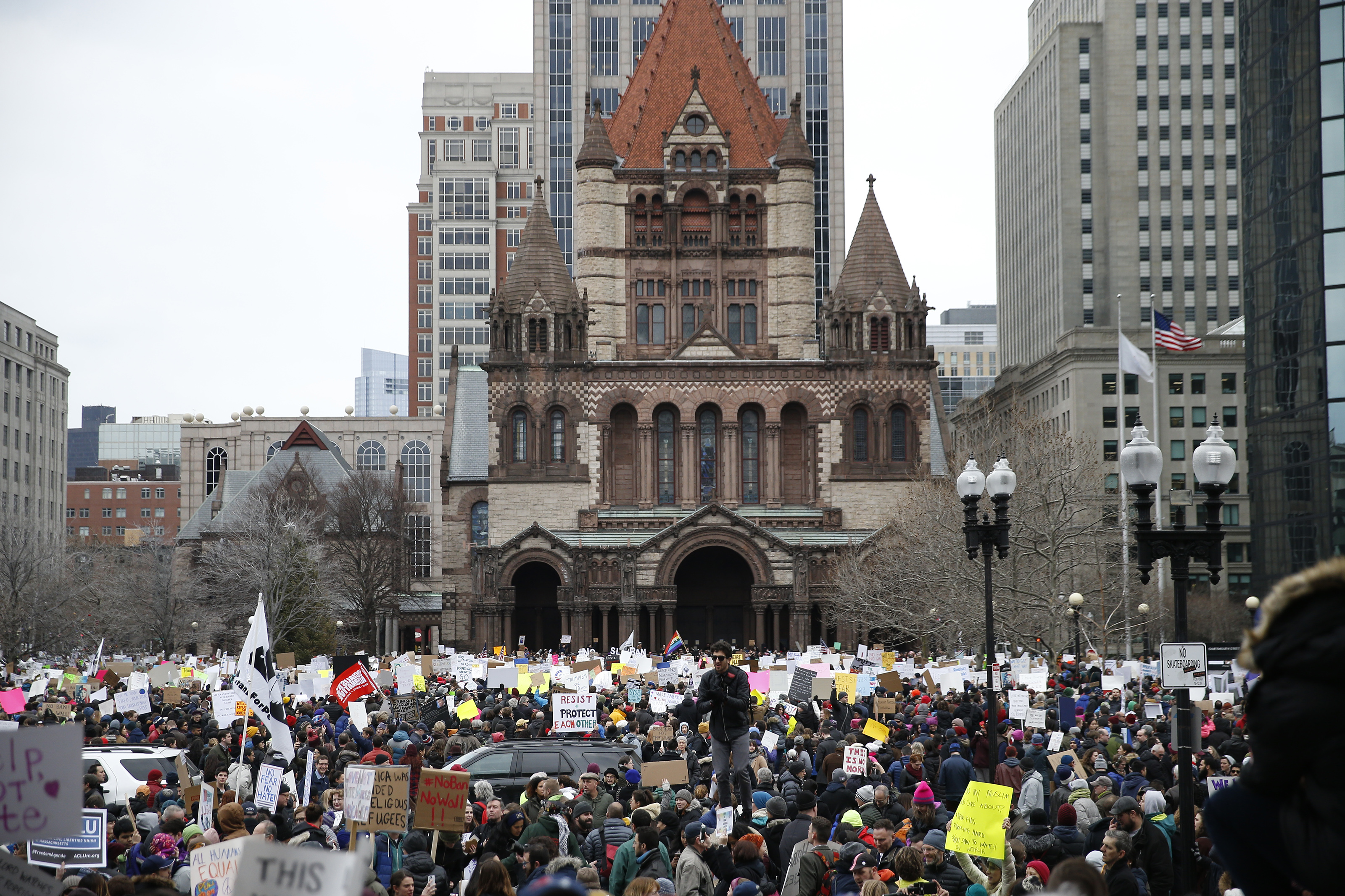 Protesters were at Copley Square in Boston on Sunday.