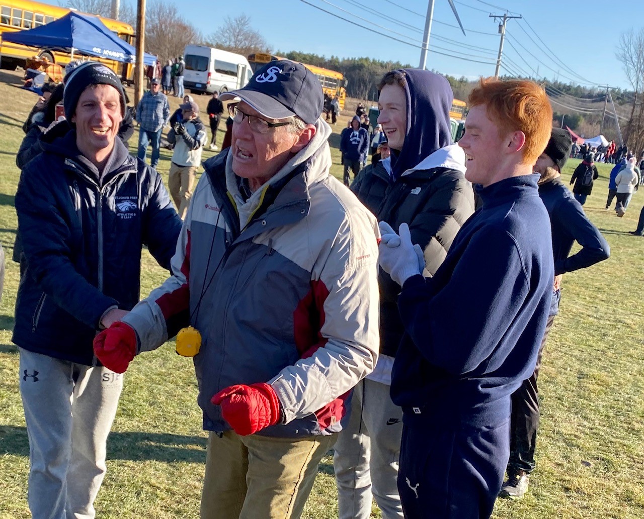 St. John’s Prep coach John Boyle was ecstatic when learning from his runners that the Eagles had won the D1 title.