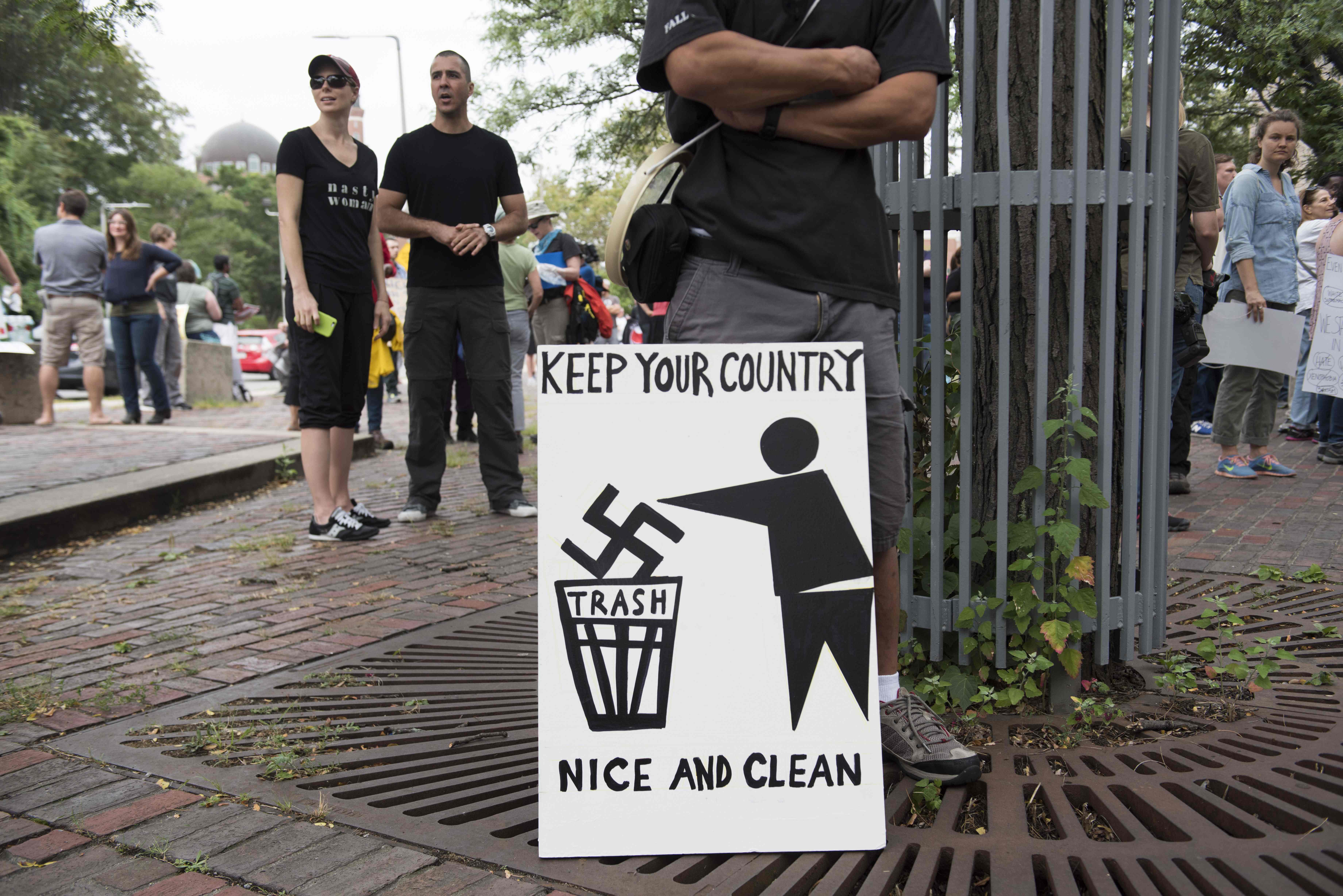 A sign in Roxbury protested Nazism.