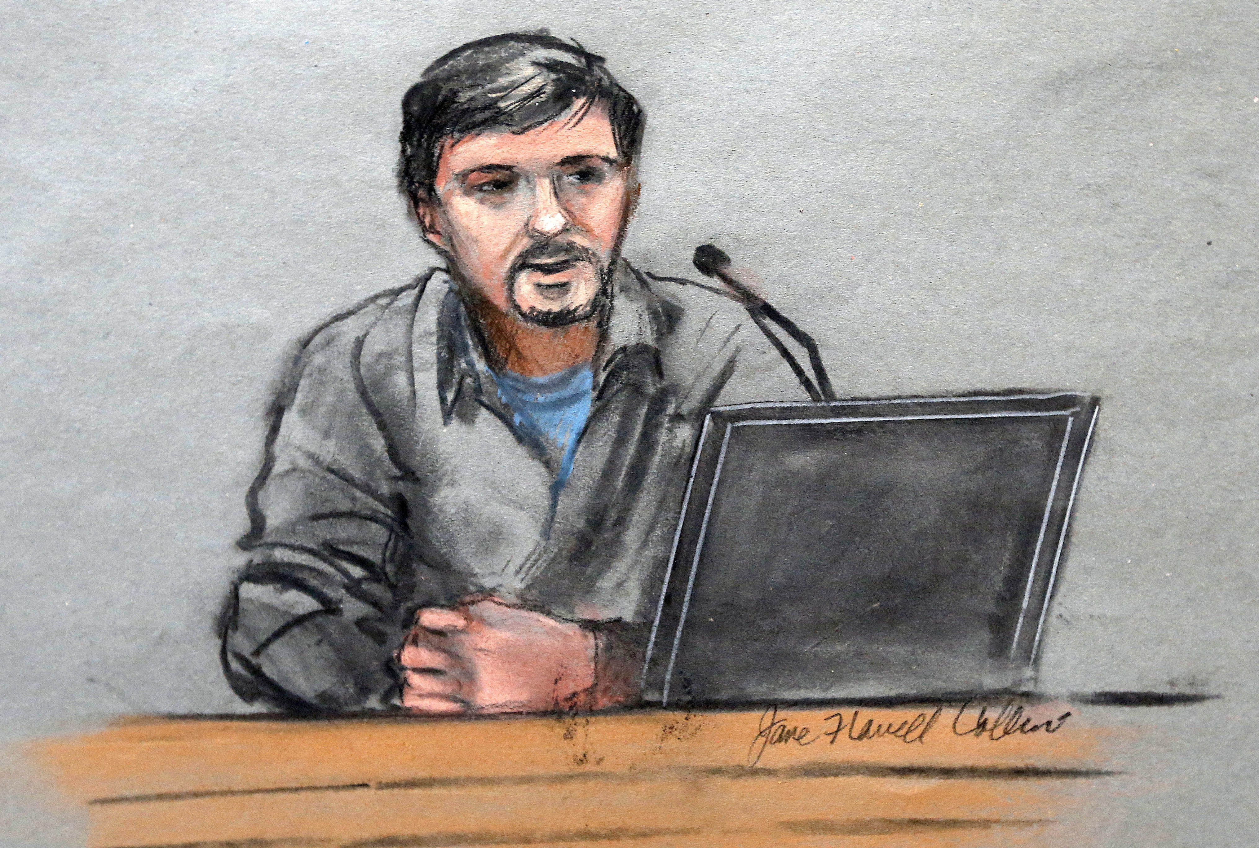 A courtroom sketch depicted Jeff Bauman during testimony Thursday.