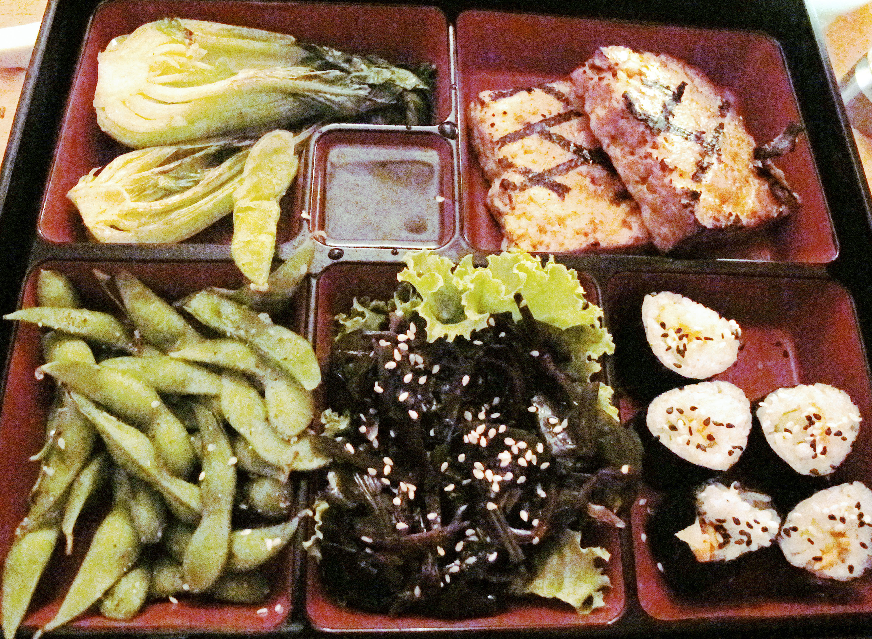 A bento box from Eden Vegetarian Cafe in Bar Harbor.