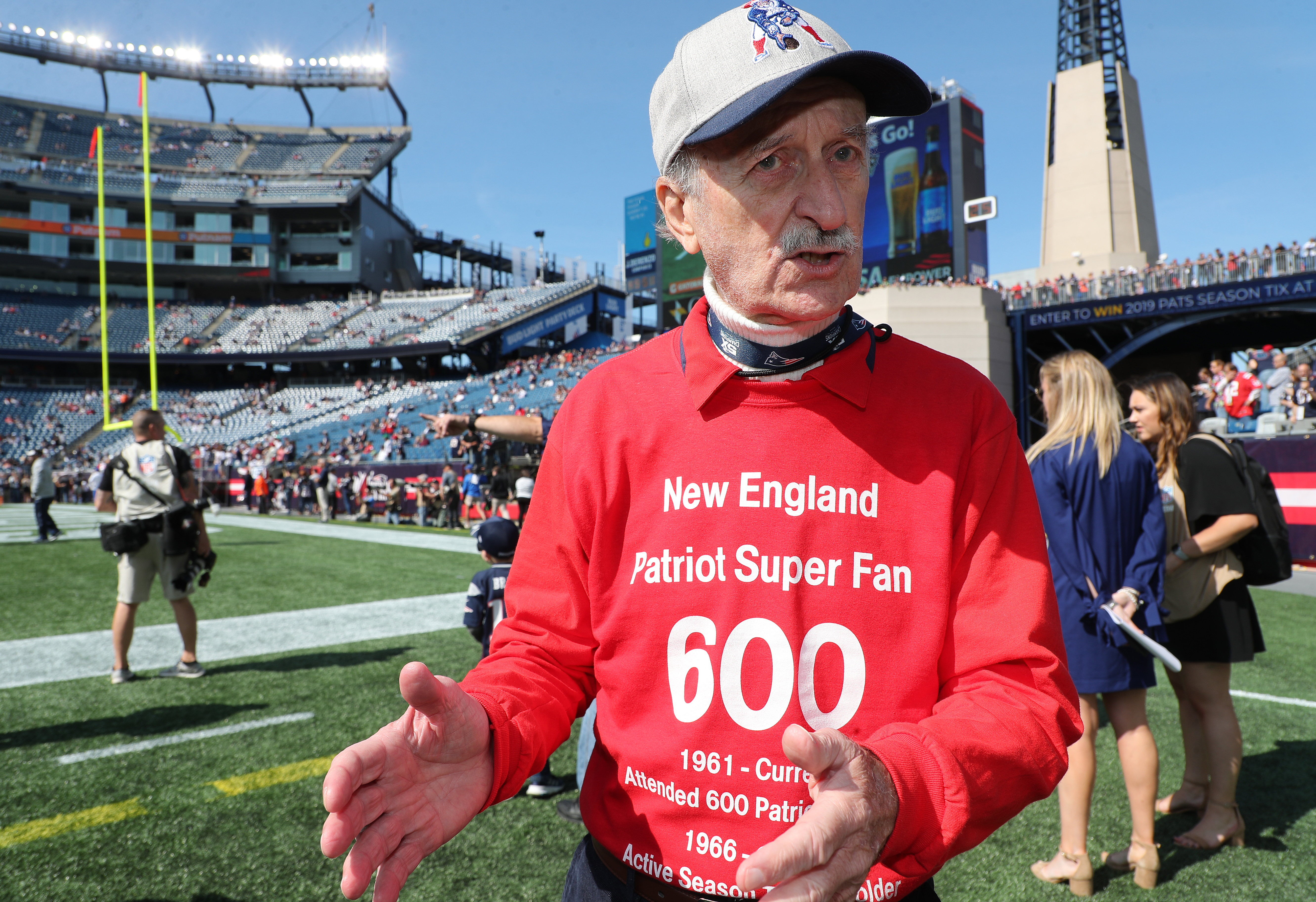 Here’s Charles Underhill, a Patriots fan who will be attending his 600th Patriots game today.