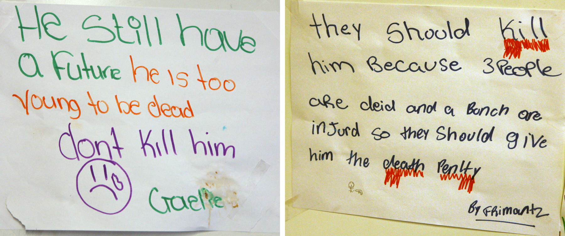 Notes by students in an English as second language class in Brockton reflect differing stances.