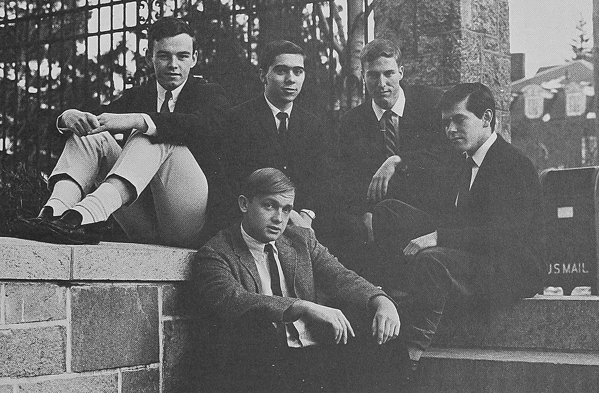 Ernest Moniz, second from left in the top row, posed with the staff of the Cosmos, the science journal of Boston College.