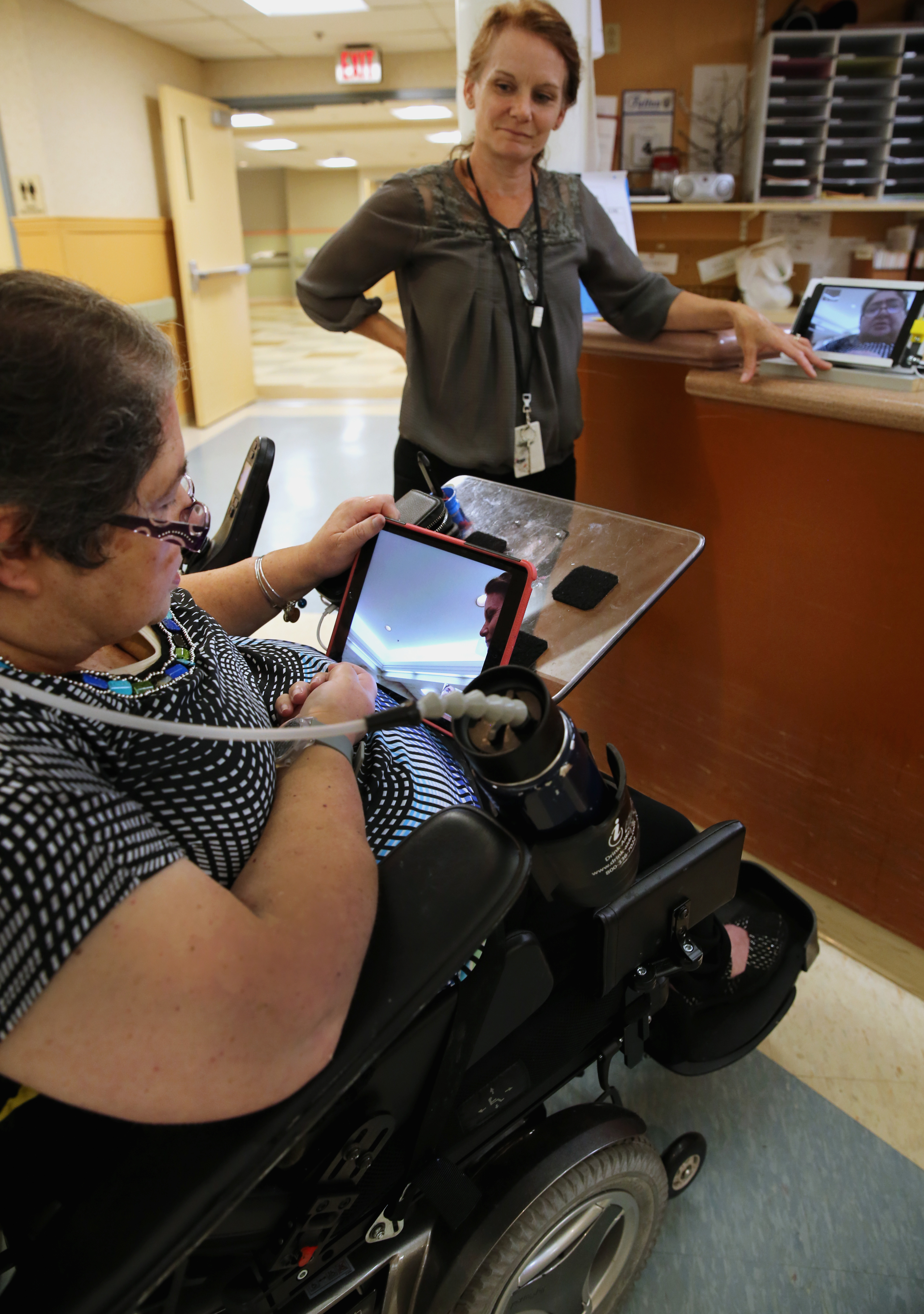 Margaret Marie demonstrated InstaAid with nurse Robin Hanna at the Boston Home.