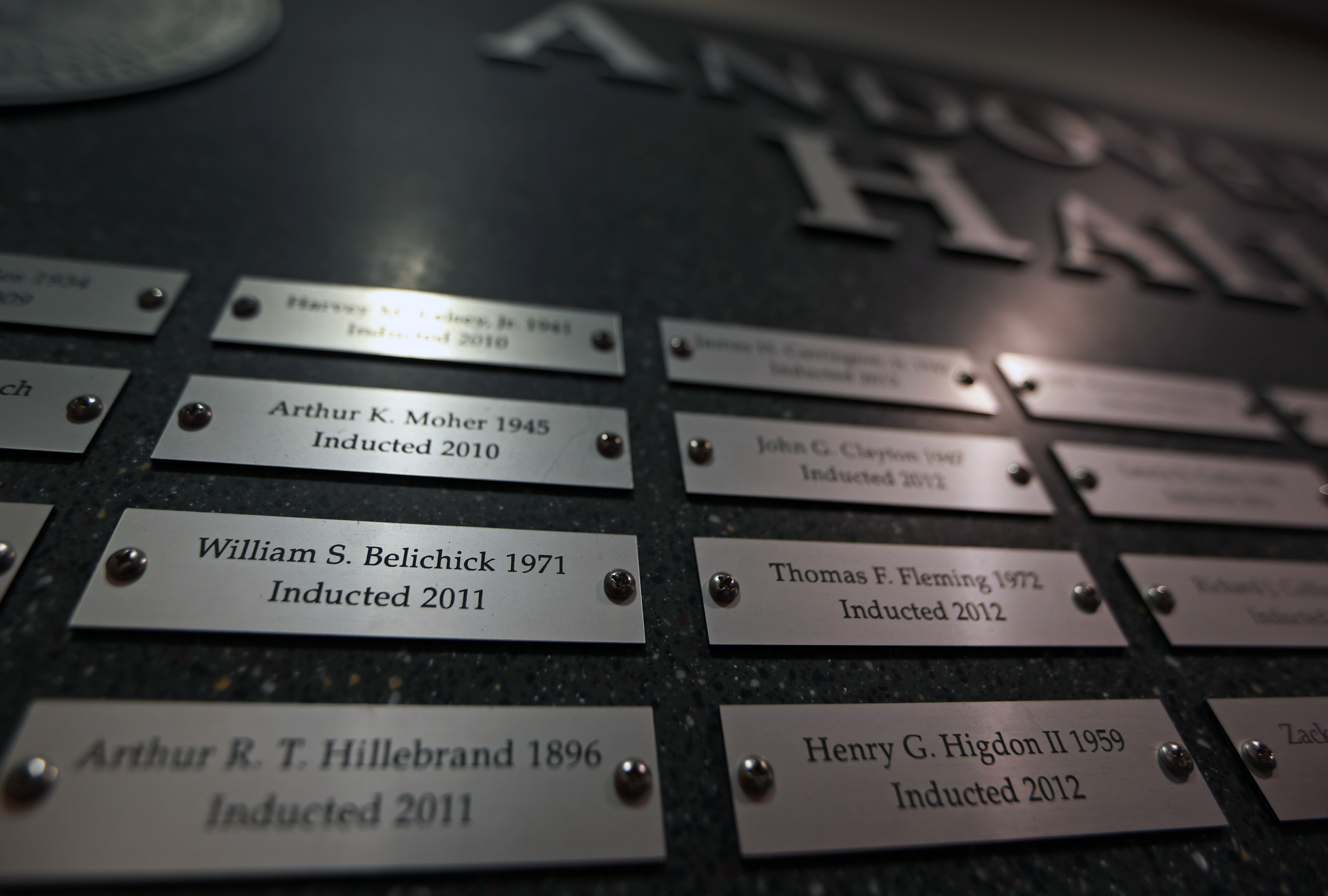 Bill Belichick's full name on his Hall of Fame plaque at Phillips Academy.