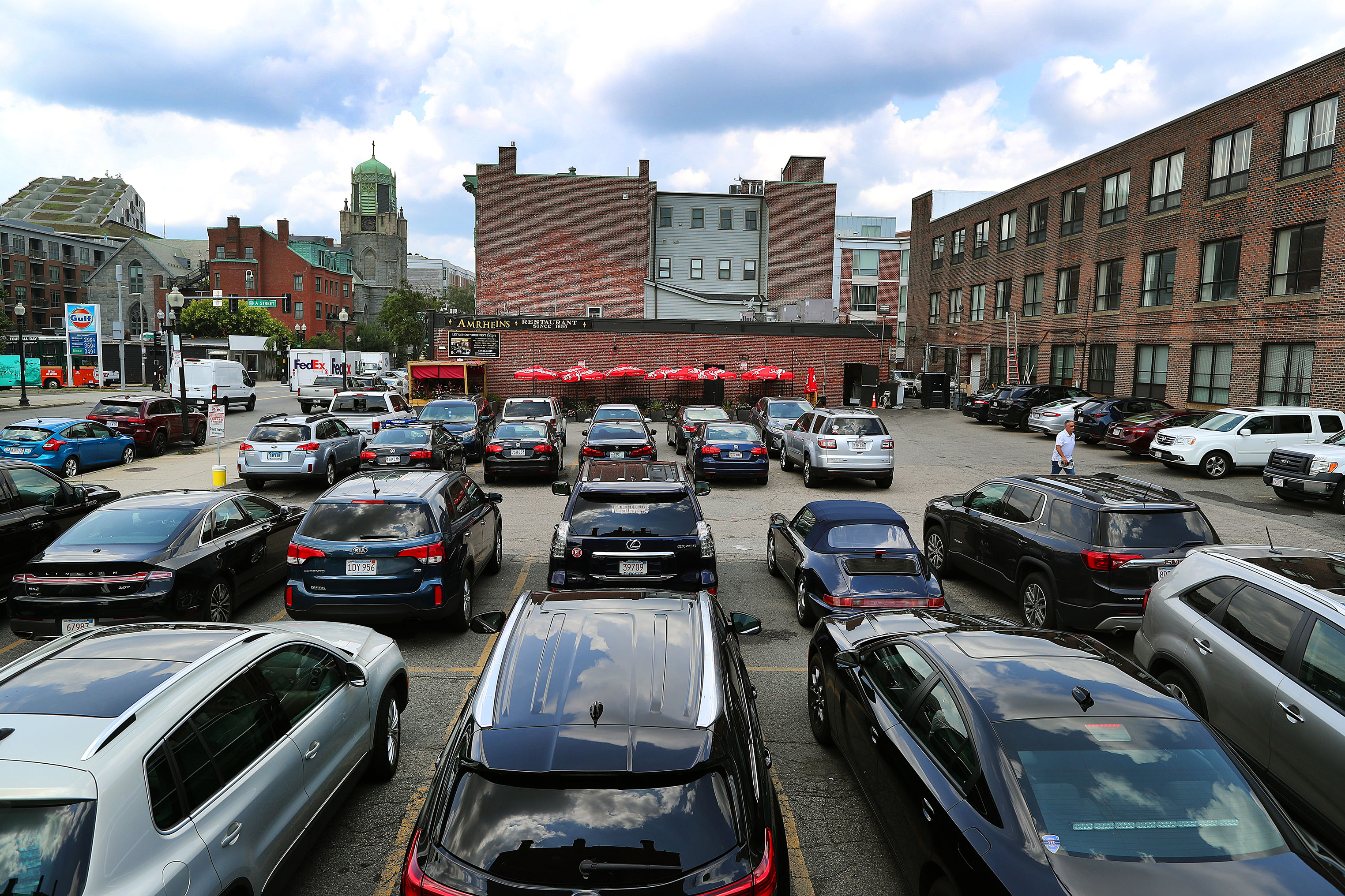 A large customer parking lot at Amrhein’s Restaurant.