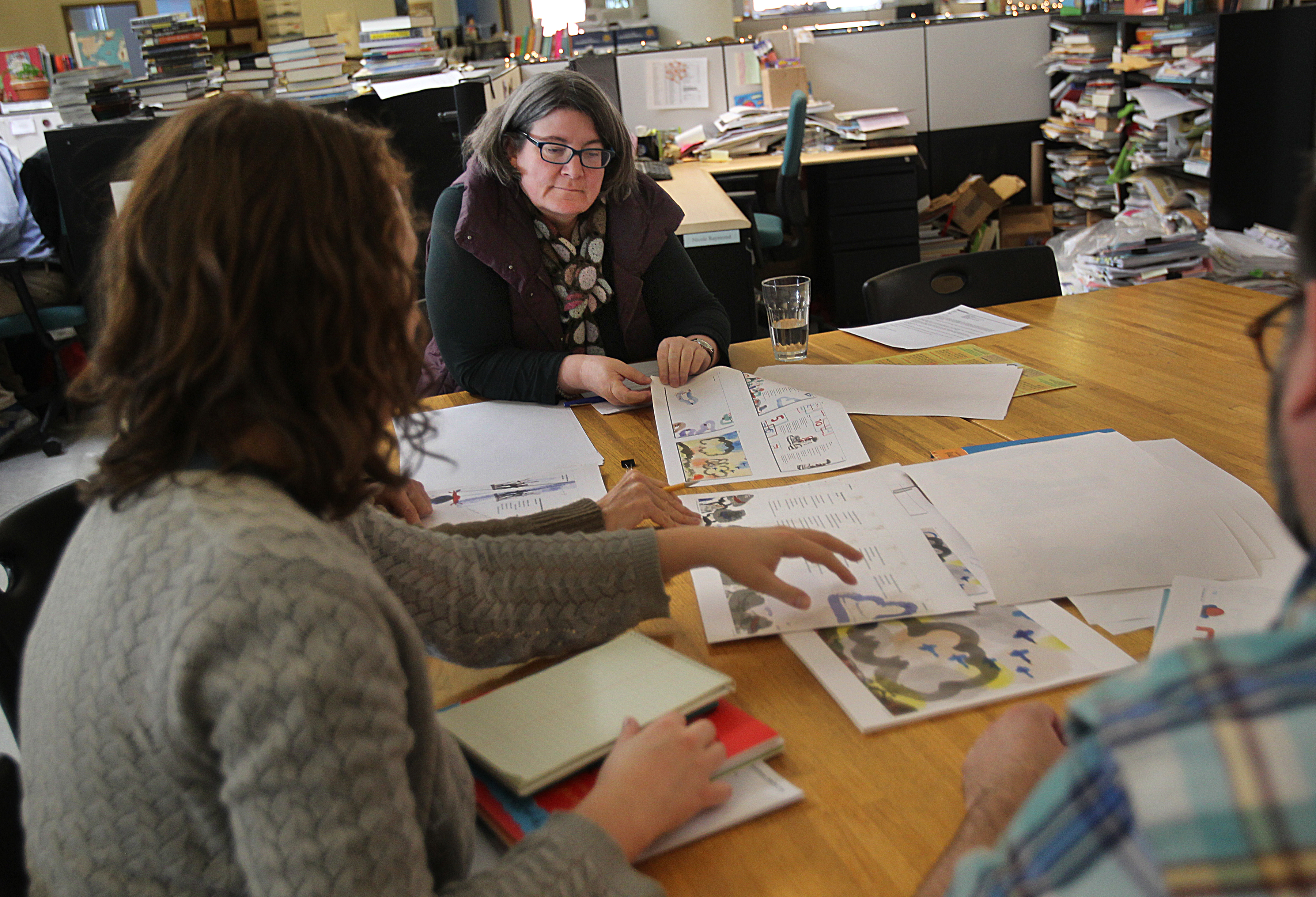 Liz Bicknell was part of a recent editorial meeting at Candlewick Press in Somerville.