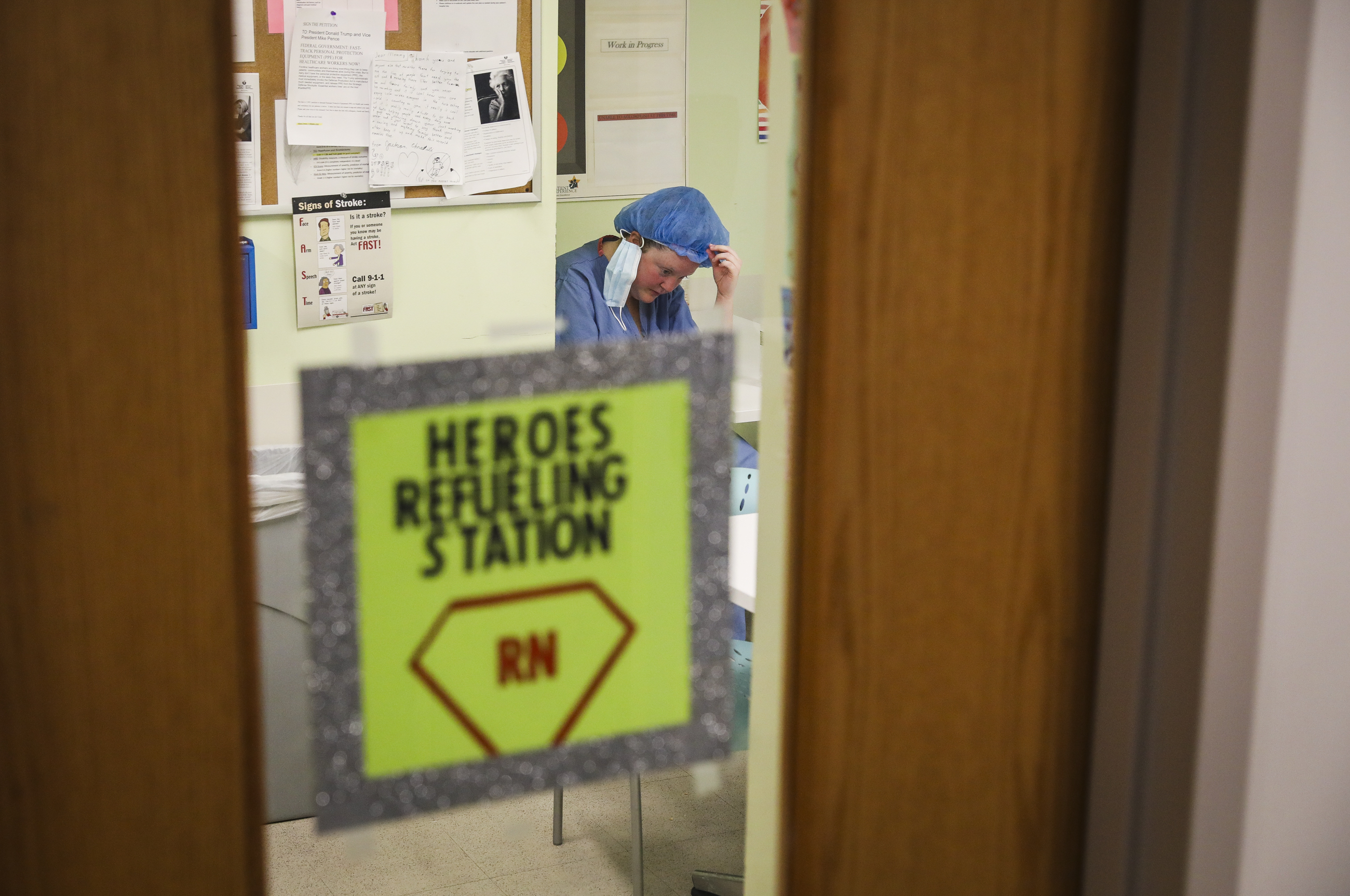 A nurse took a break from attending to COVID-19 patients at Boston Medical Center.