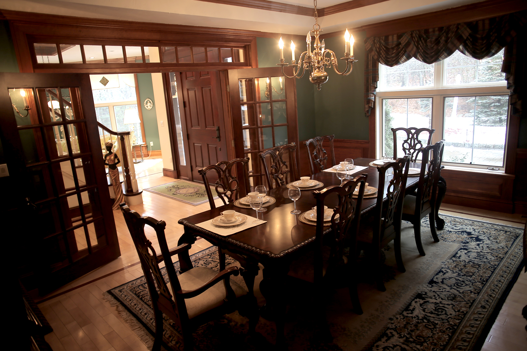 French doors open to the dining room.