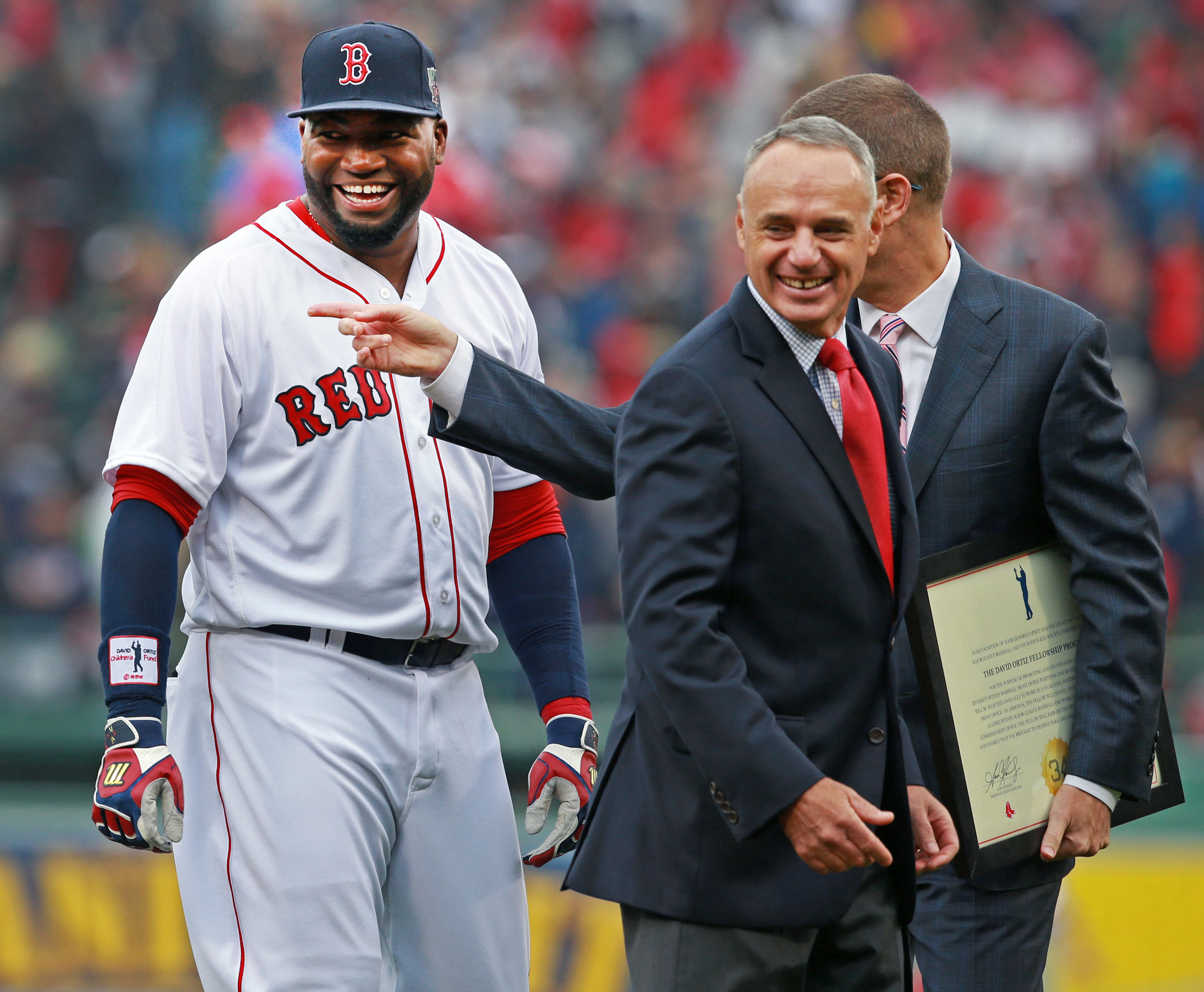 David Ortiz (left) and Rob Manfred.