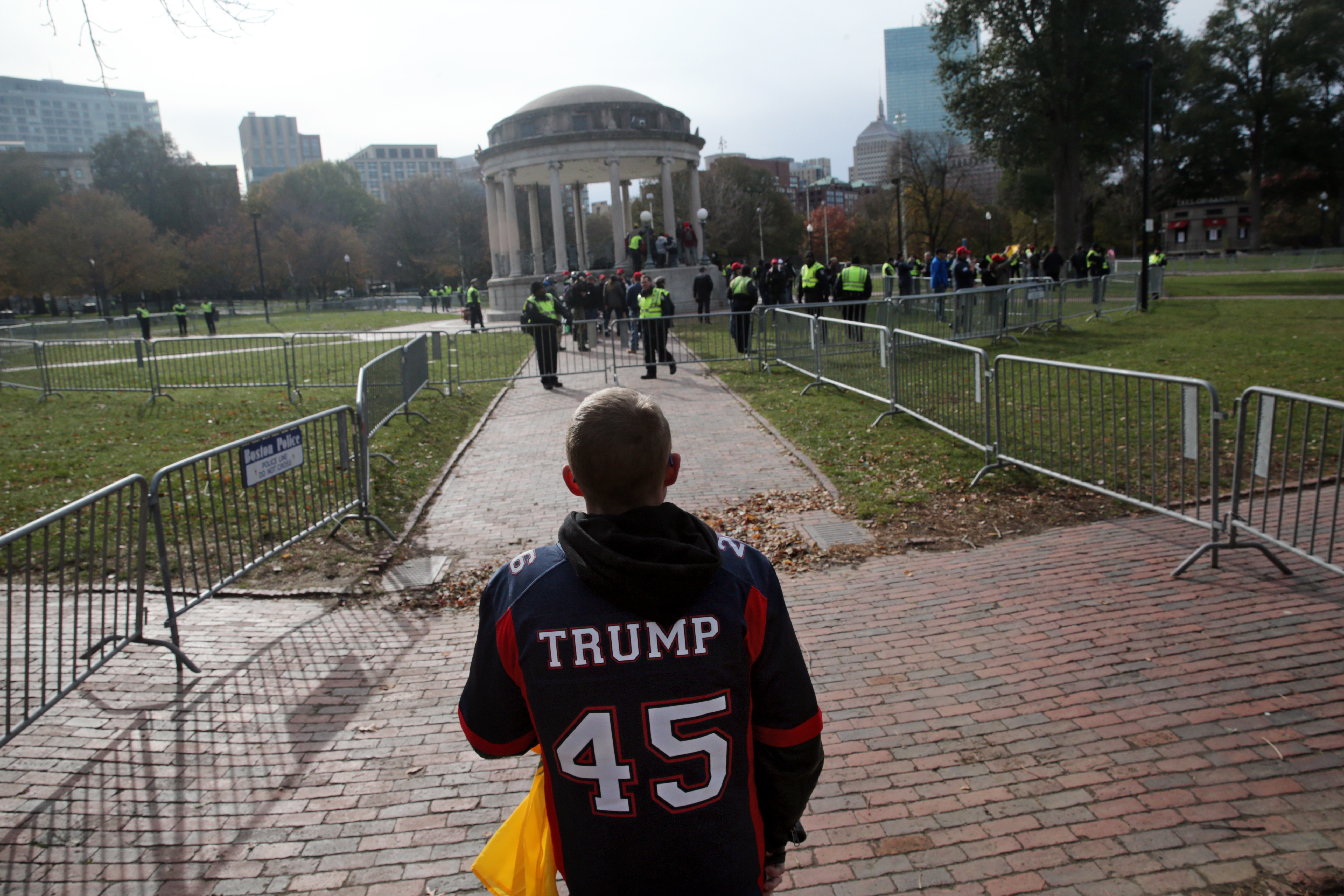 A man arrived at the Resist Marxism rally on the Common.