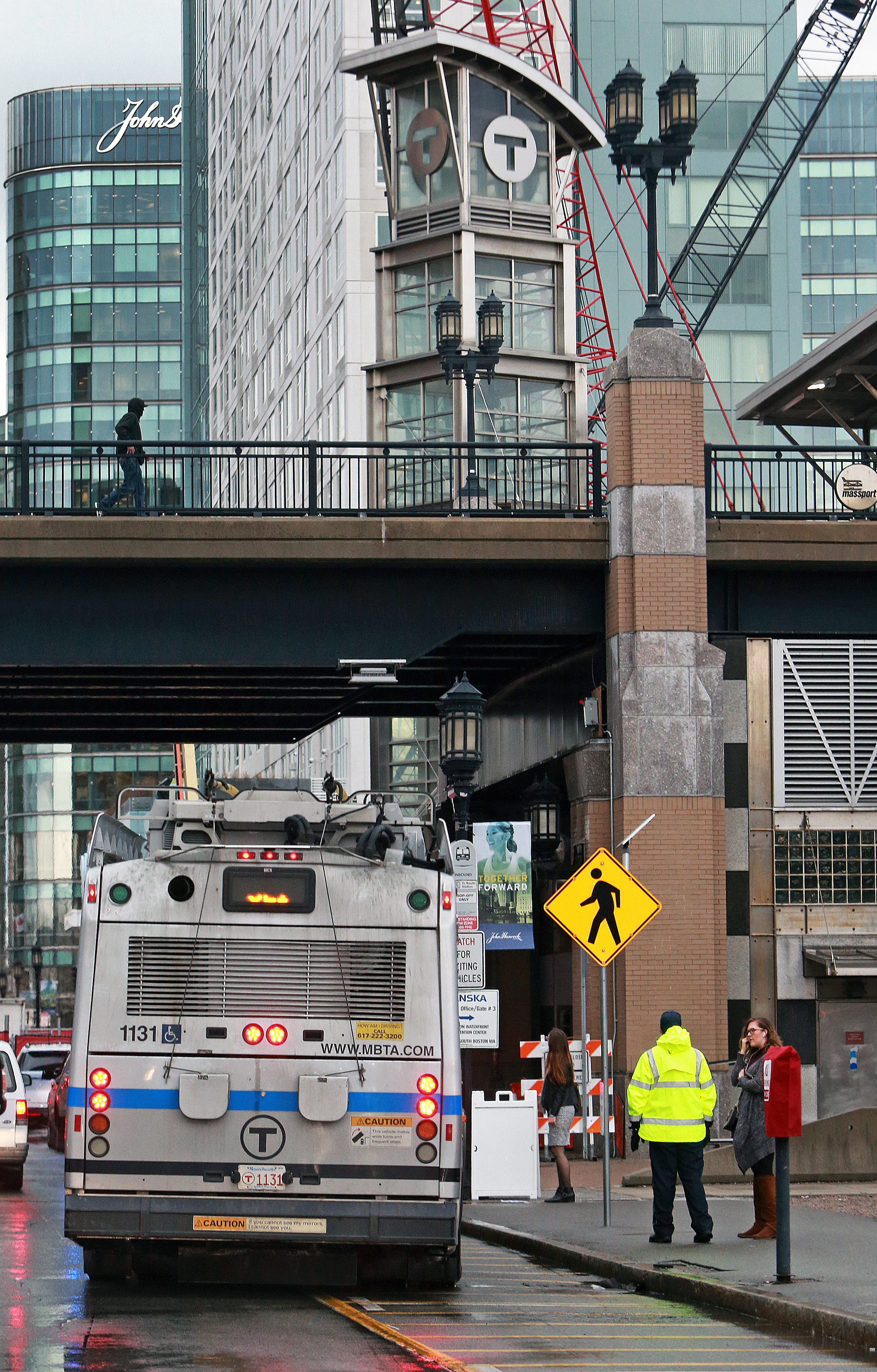 Silver Line buses were being used above ground on Congress Street.