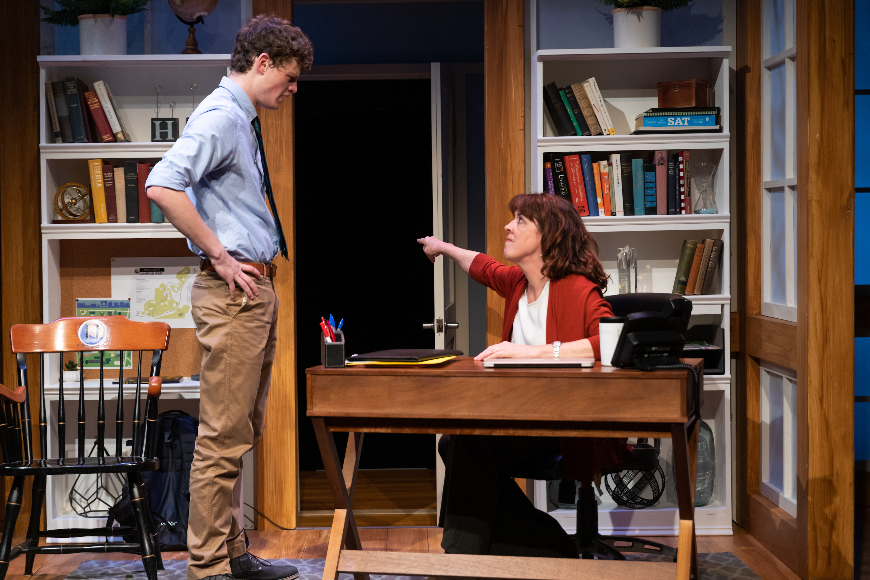 Nathan Malin and Maureen Keiller in "Admissions" at SpeakEasy Stage Company.