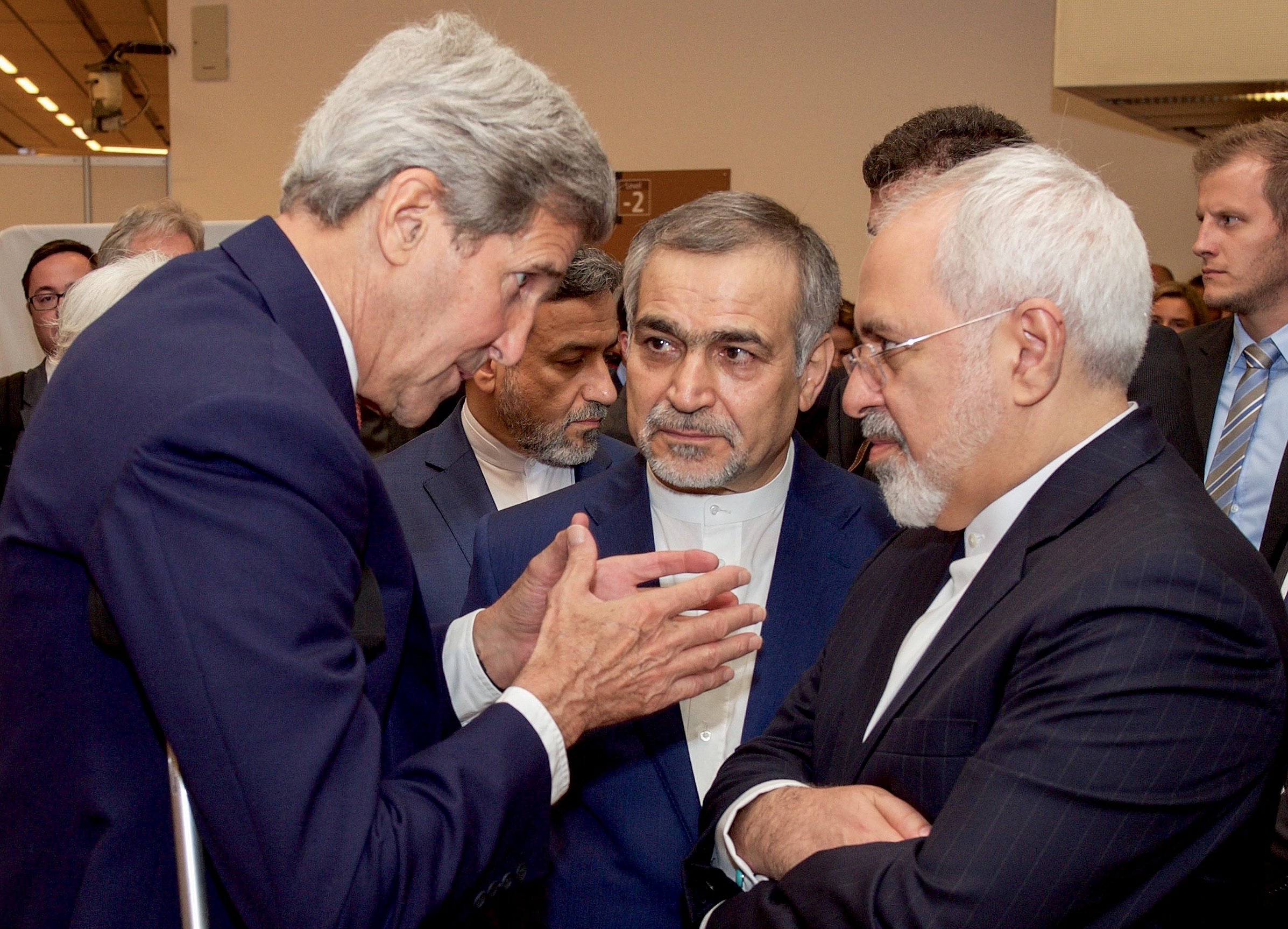 Kerry and Zarif conferred Tuesday before a news conference in Vienna. In the middle was Hossein Fereydoun, the brother of Iranian President Hassan Rouhani.