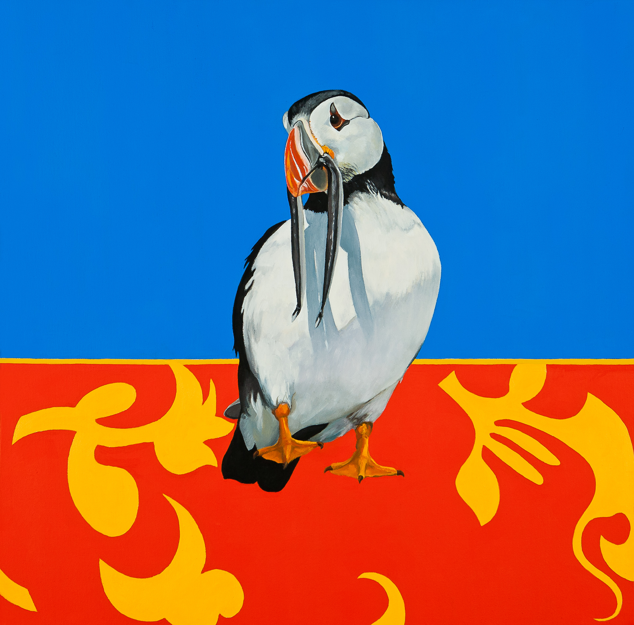 “Let’s Do Lunch” is part of an exhibition of B.J. Comerford’s paintings at the Brookline Senior Center.