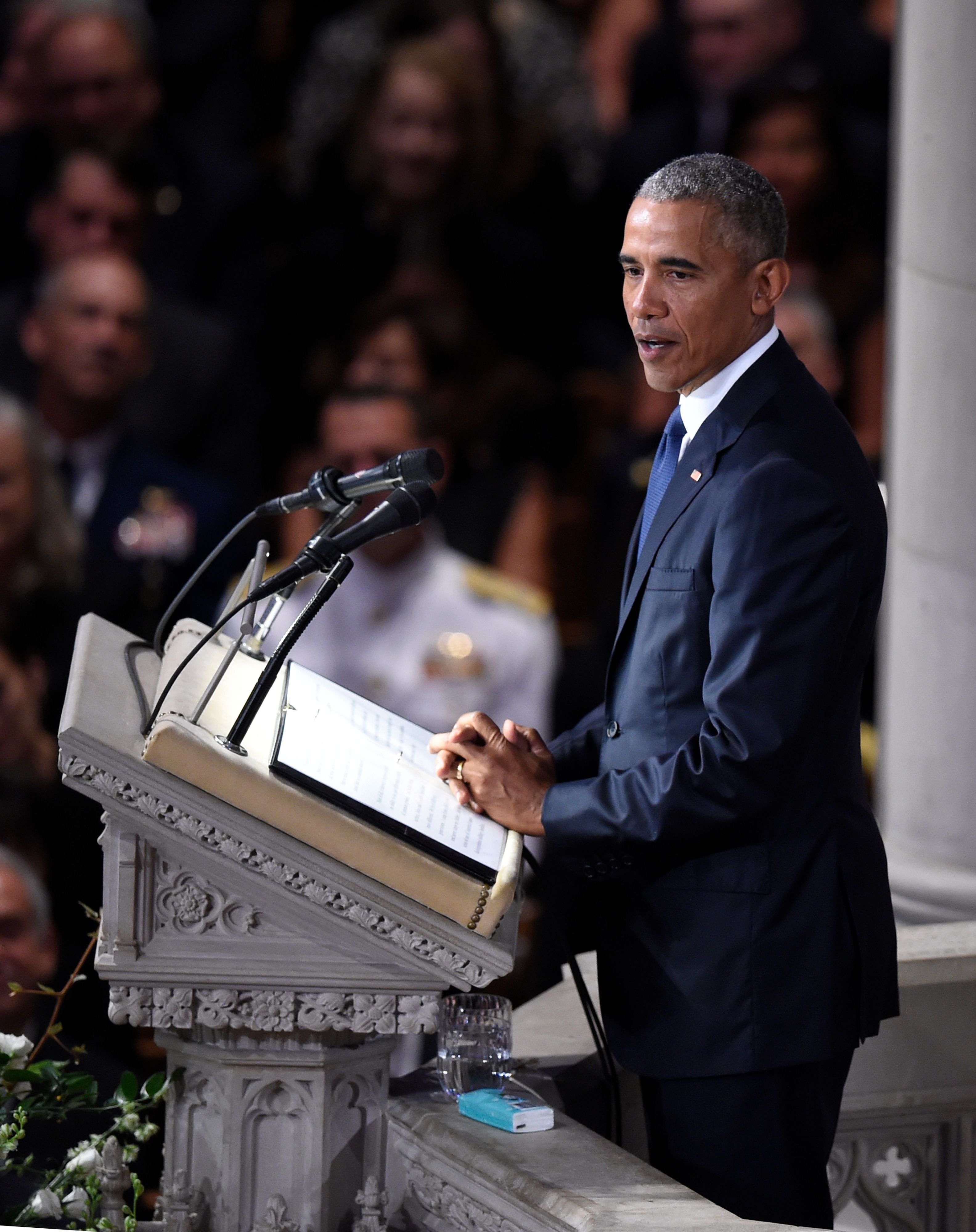 Barack Obama: “What better way to get a last laugh than to make George and I say nice things about him to a national audience?”