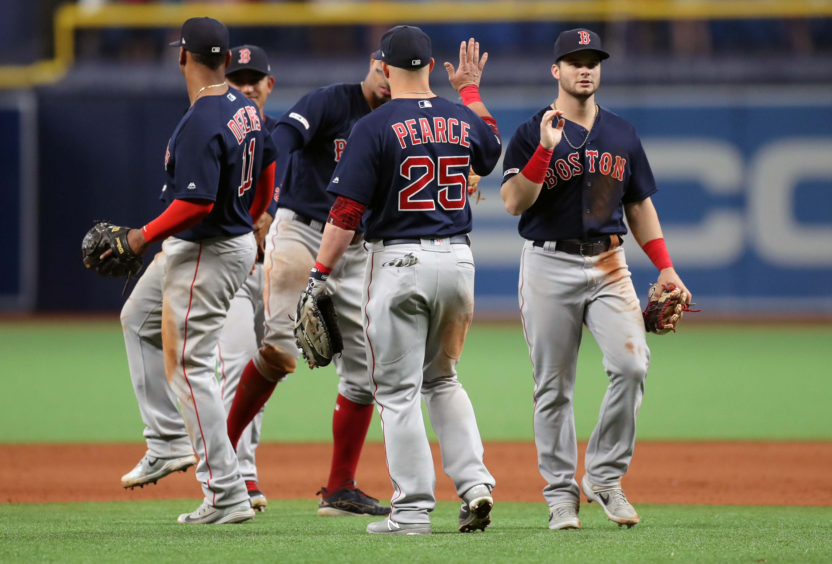The three wins against the Rays are the first Red Sox winning streak of the season.