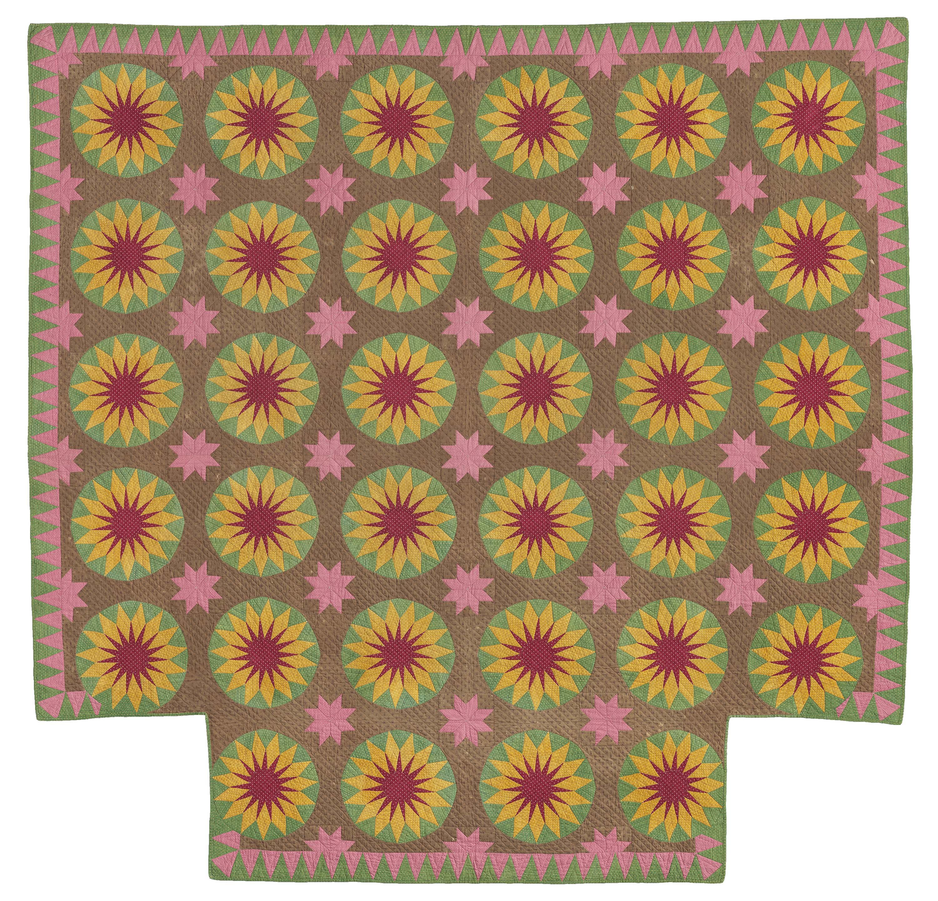 Sunburst quilt, 1856, Mrs. Ephraim Scott, American is featured in “Quilts and Color: The Pilgrim/Roy Collection” at the MFA.