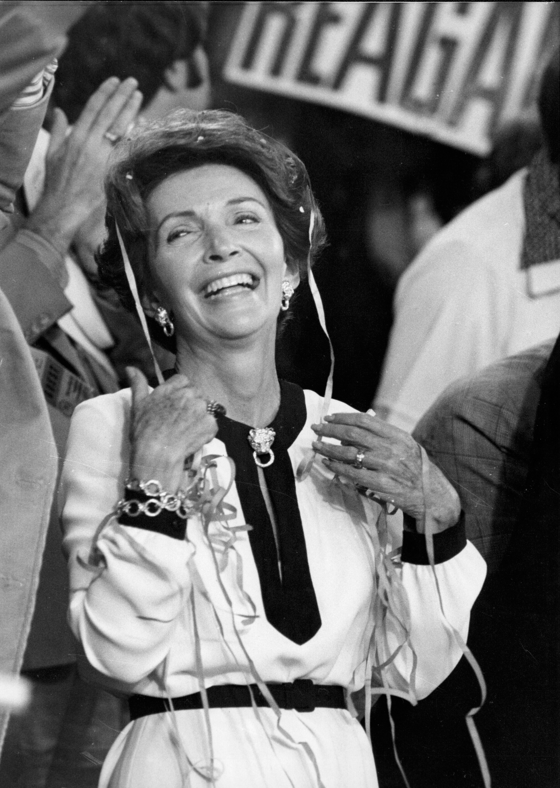Nancy Reagan celebrated as her husband’s name was put in nomination at the 1976 Republican convention in Kansas City.
