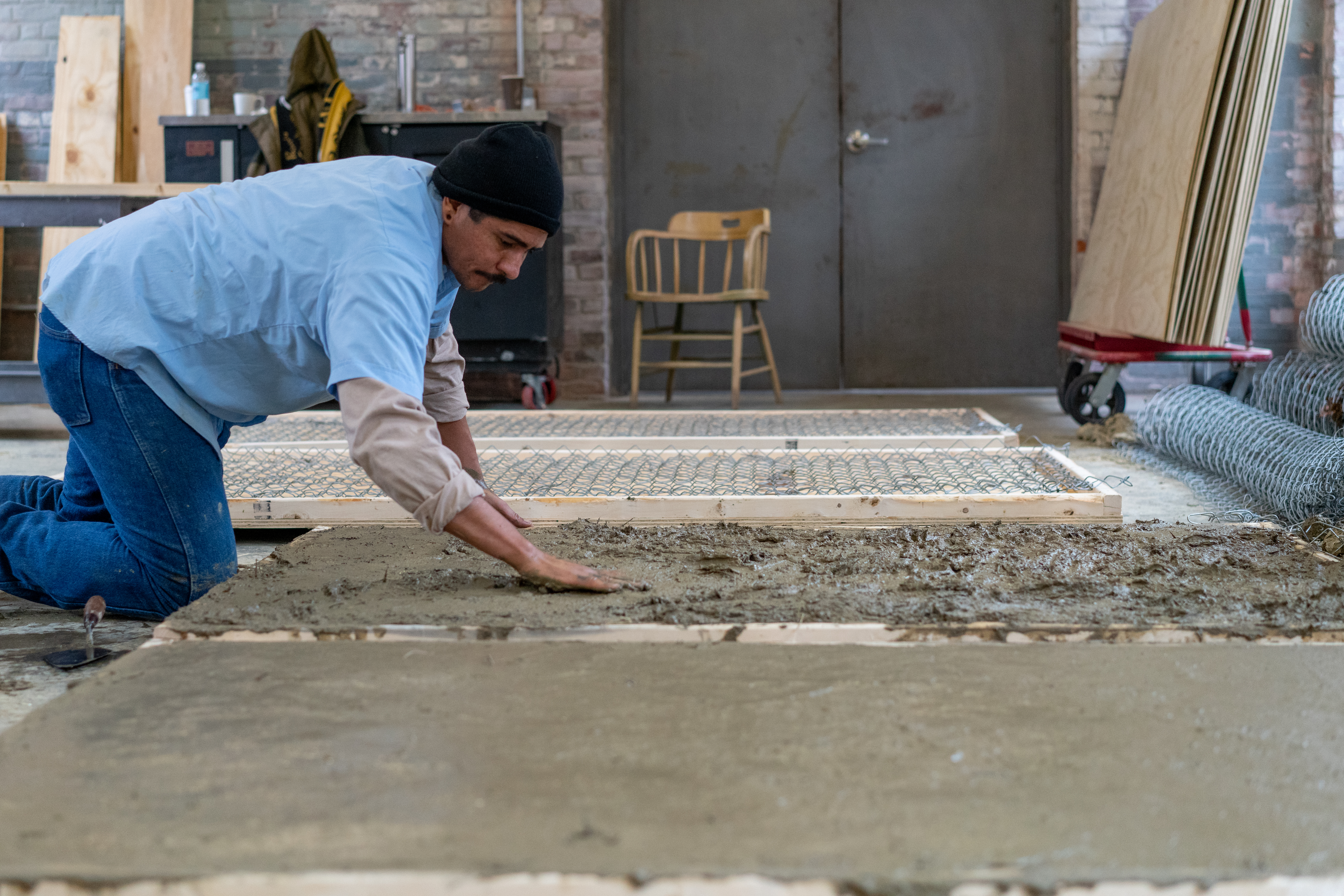 Rafa Esparza preparing his exhibition.