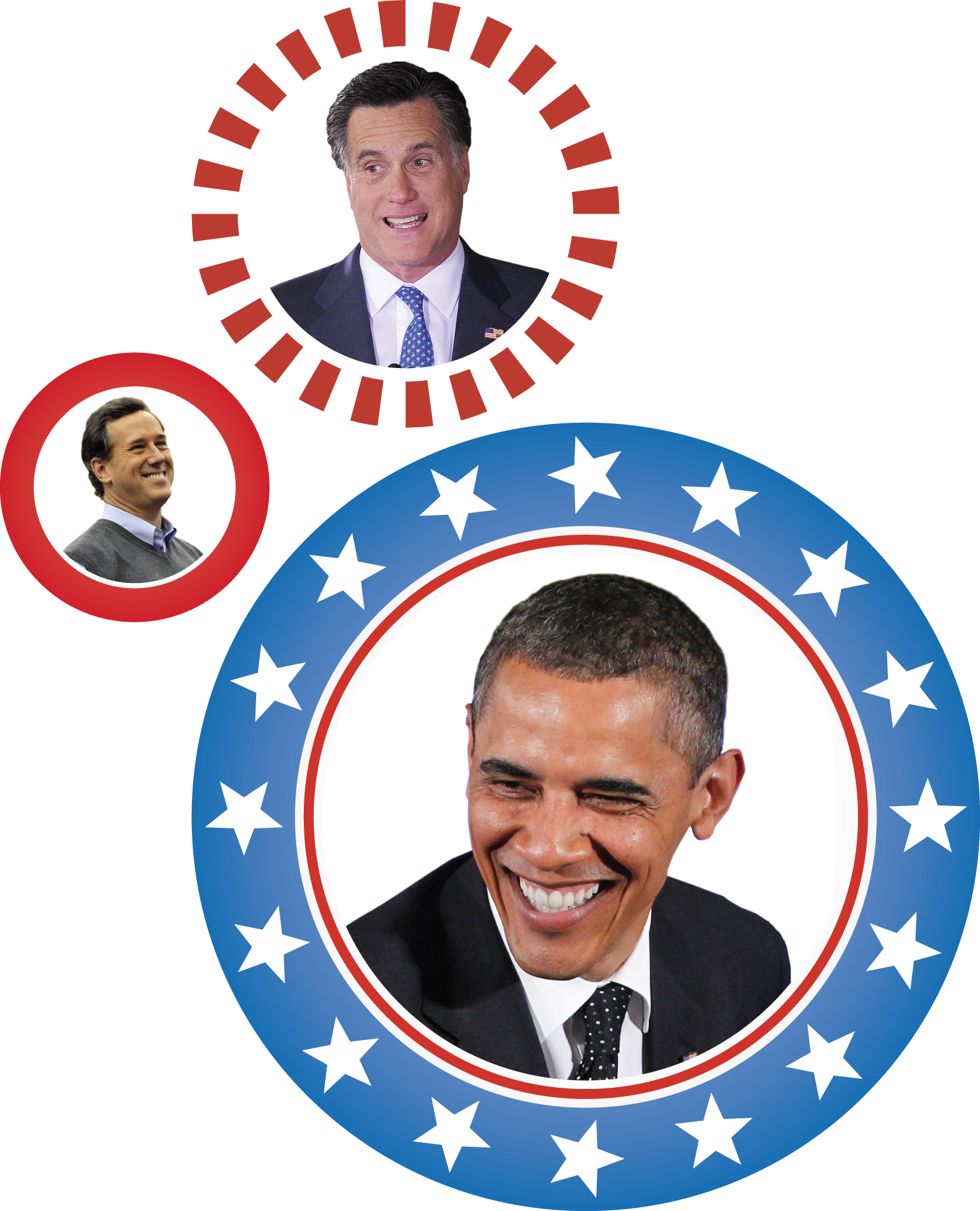 Santorum (left), Romney (top) and Obama invoke different visions of religious America.