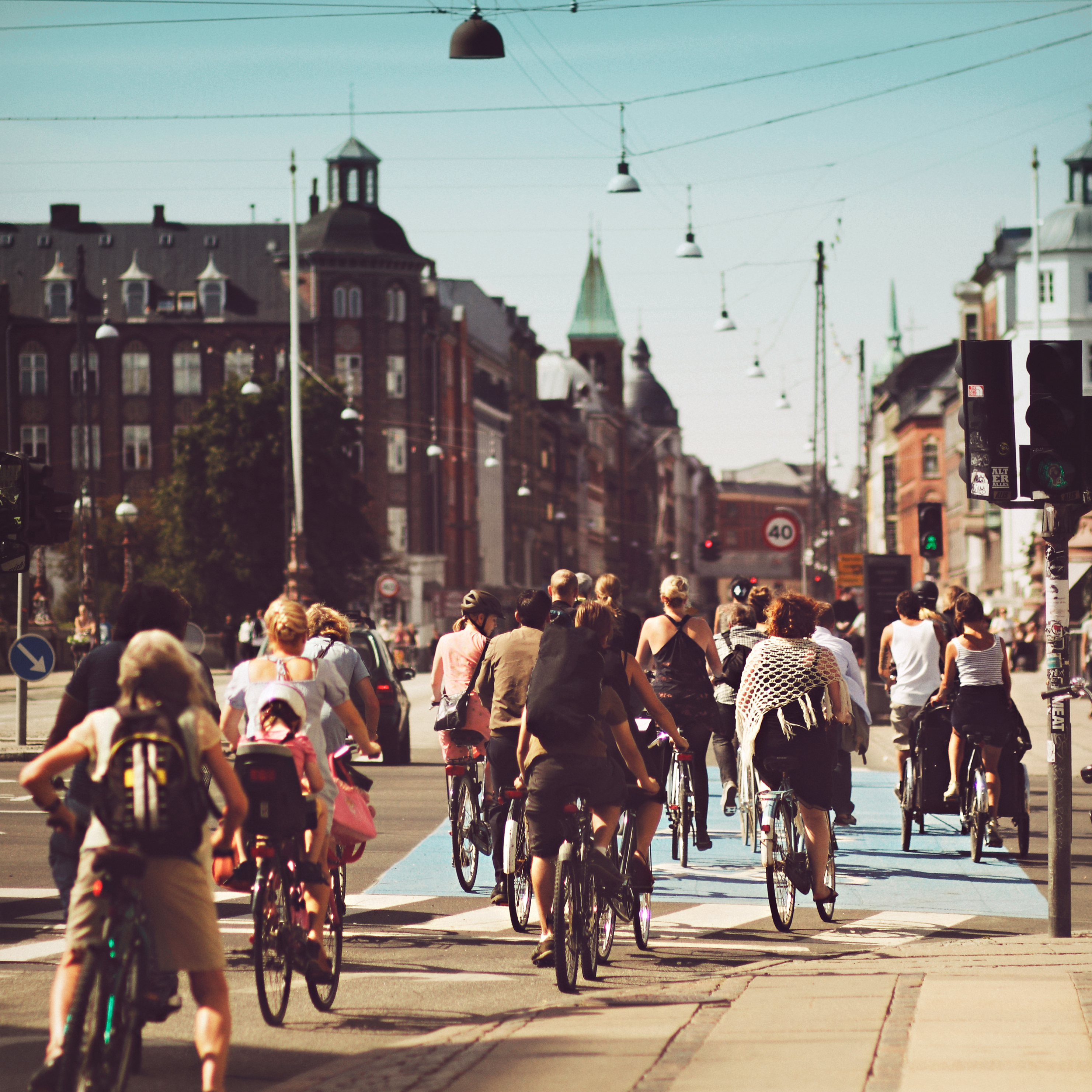 Bicyle riders on street in Copenhagen.