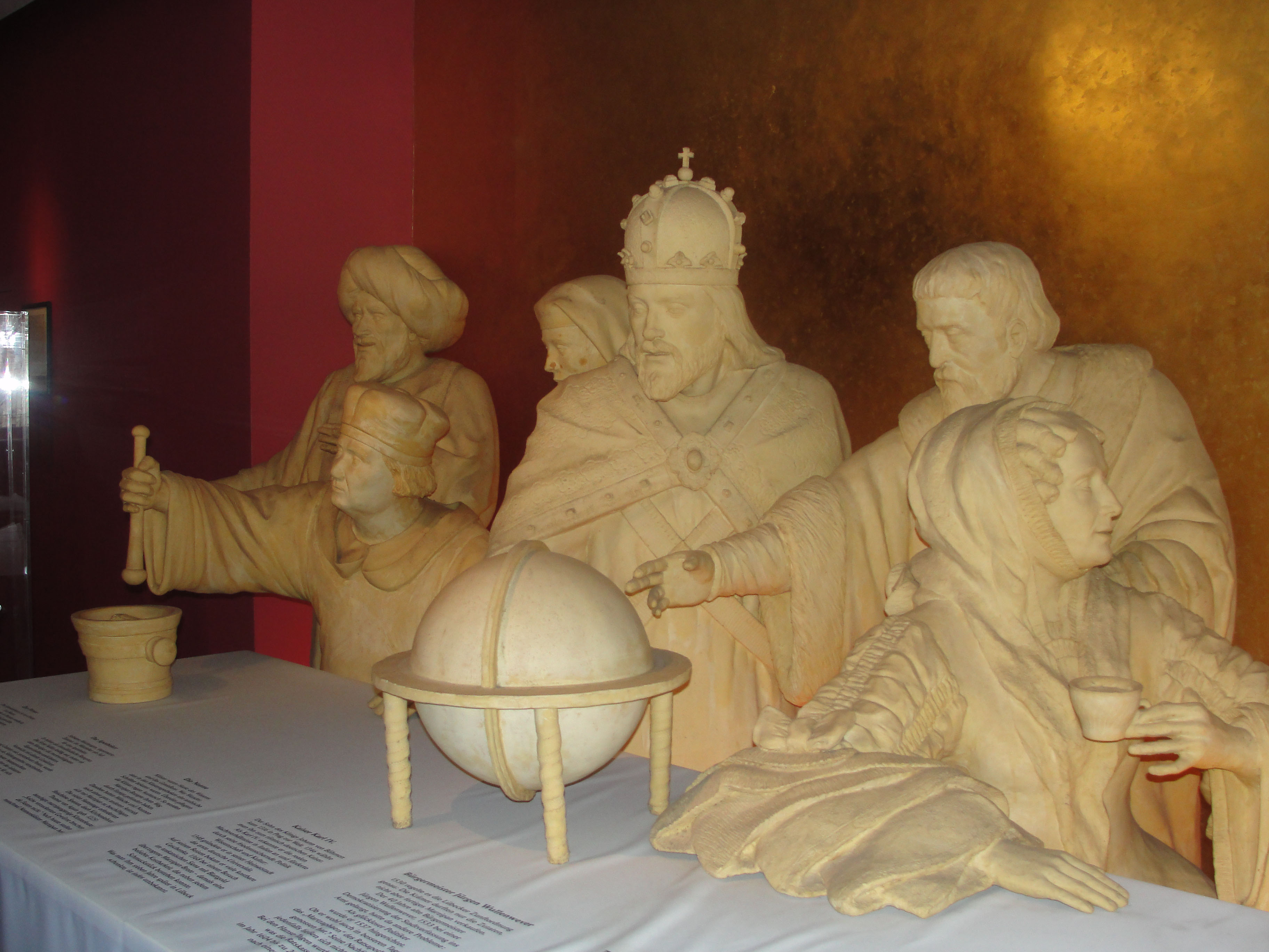 Upstairs, a small museum features figures carved from marzipan.