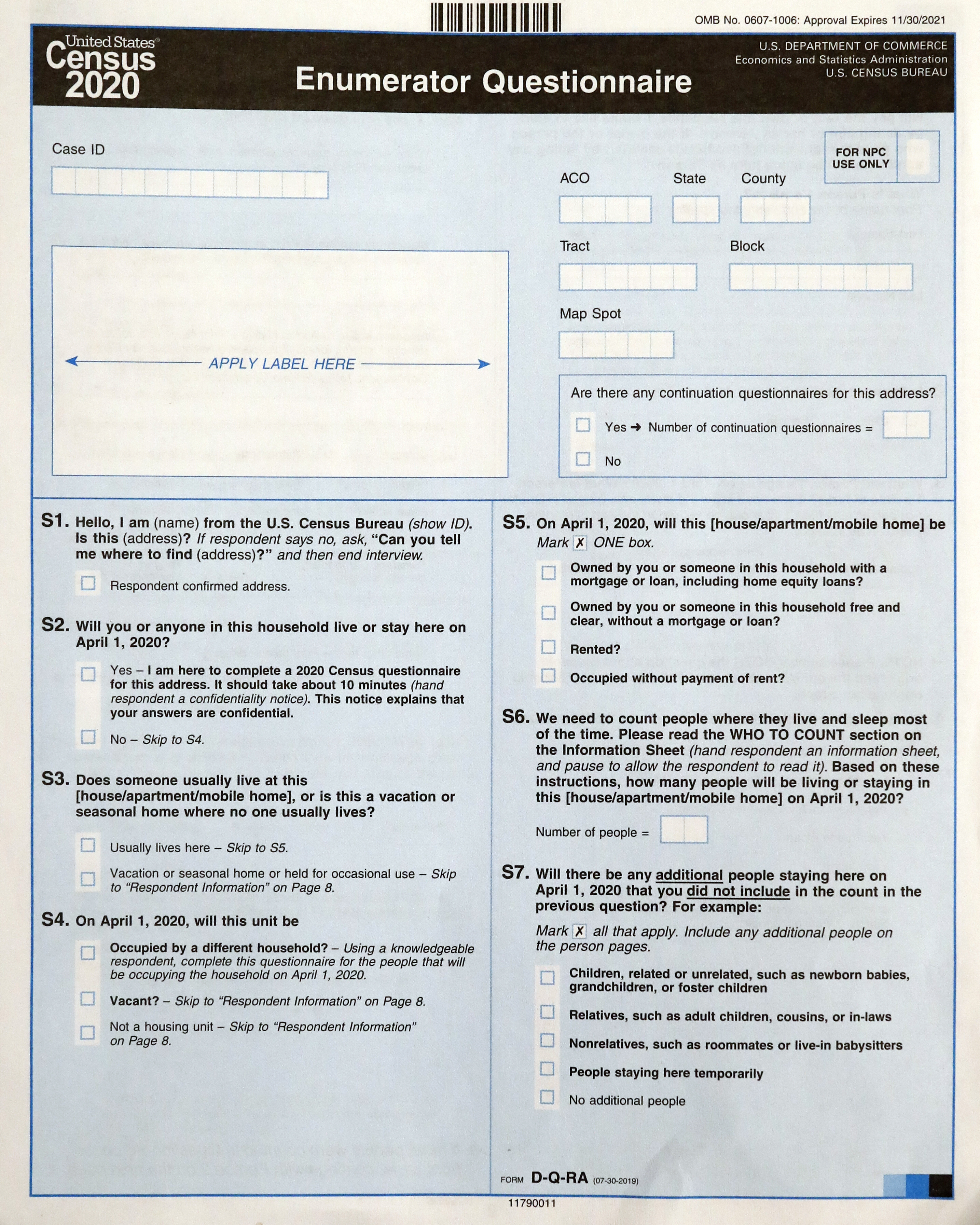 A Census 2020 form.