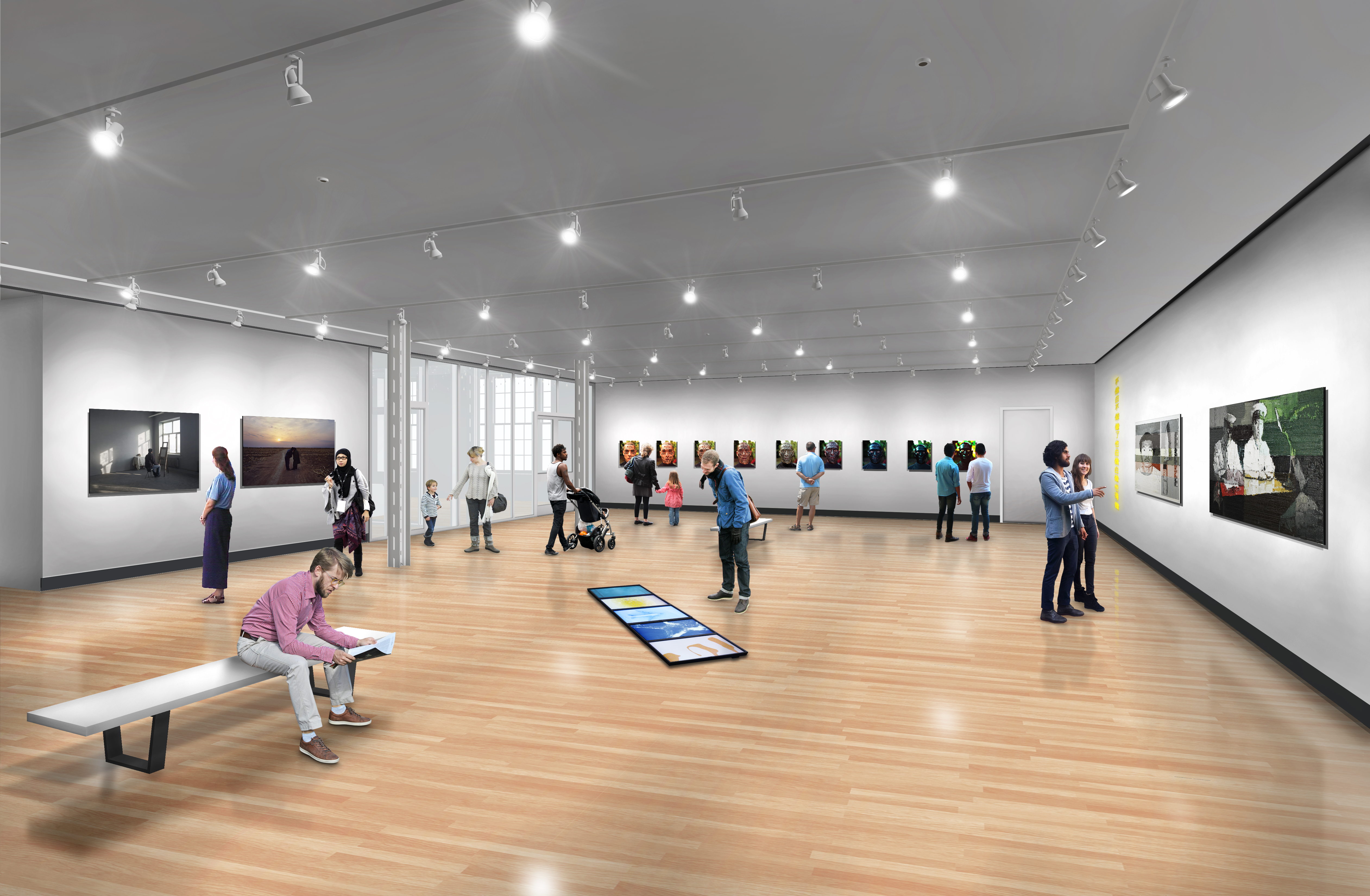 Rendering of the Bakalar Gallery at the new MassArt Art Museum set to open February 2020.