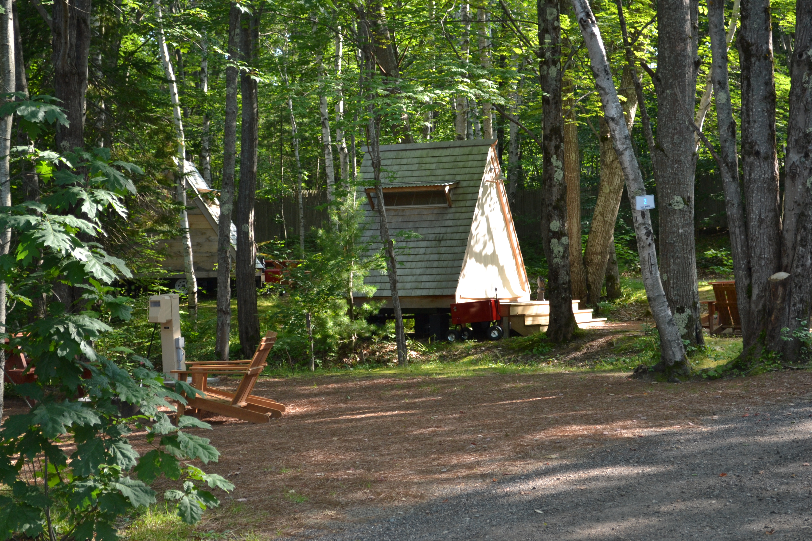 At Sandy Pines Campground in Kennebunkport, Maine, you can stay in A-frame huts or other Unique Retreats.