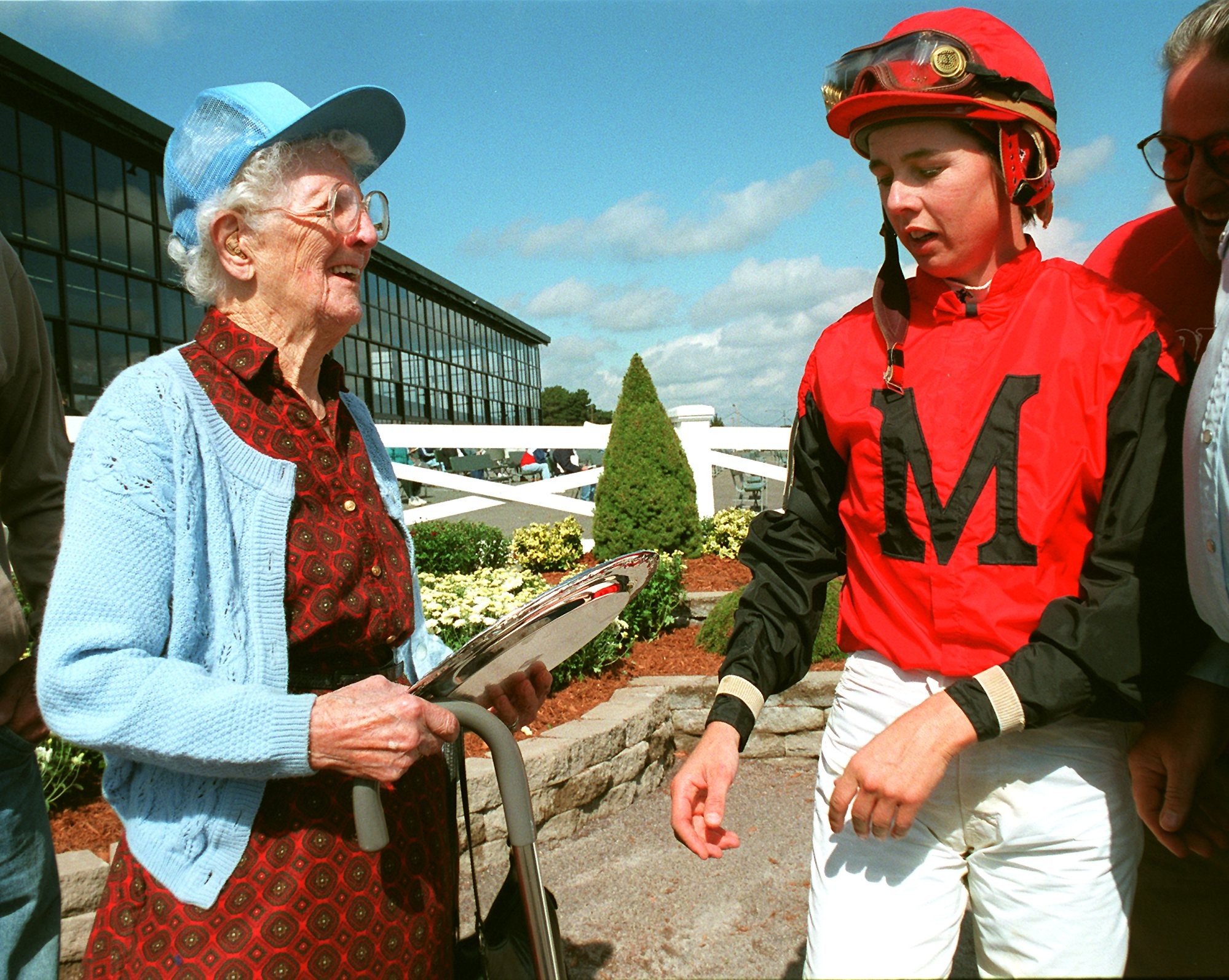 Ms. Jellison gave her first-place trophy to an adoring fan at Suffolk Downs in 1996.