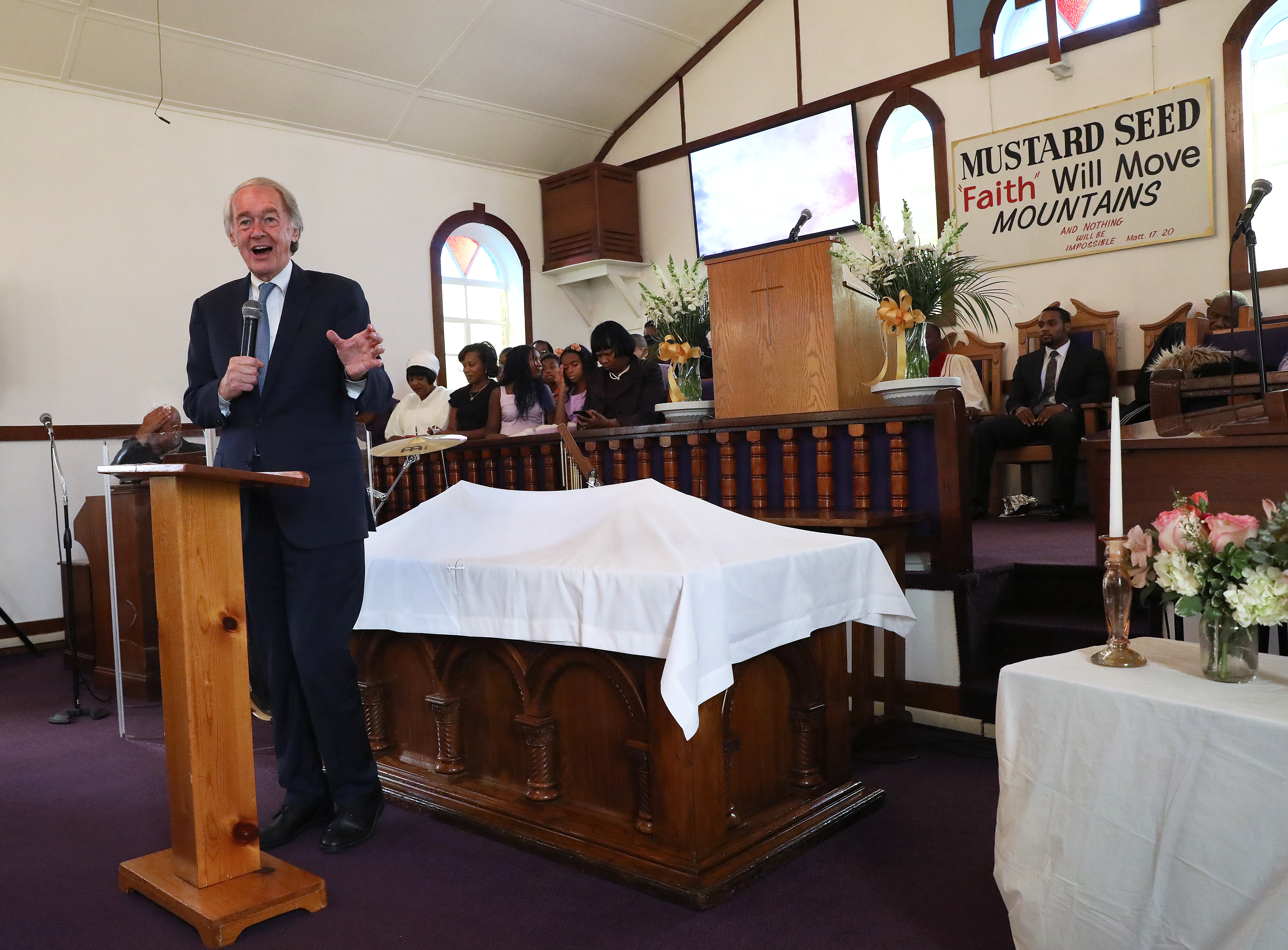 US Senator Ed Markey spoke during the service.