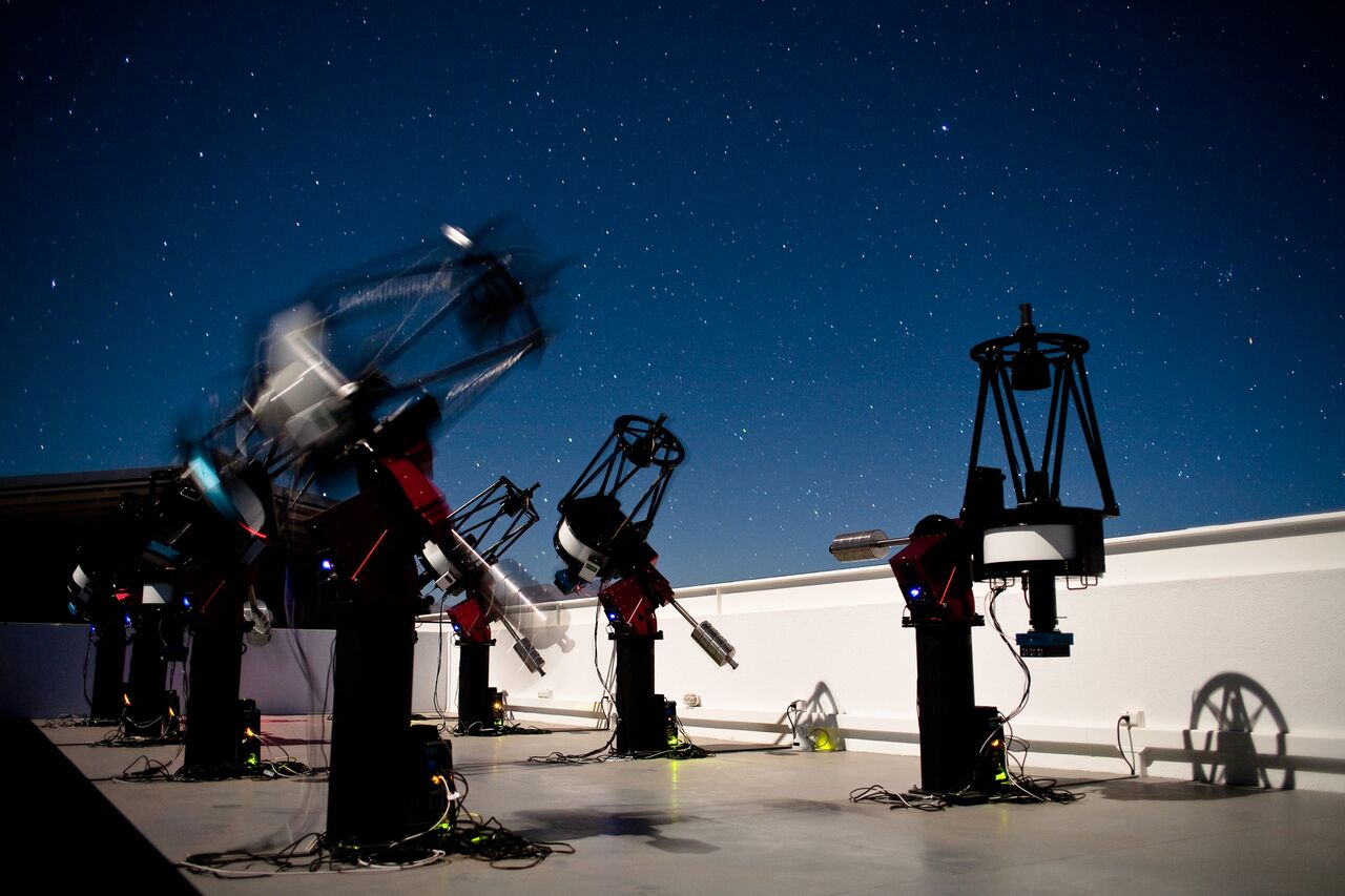 The MEarth-South telescope array in Cerro Tololo in Chile monitors the brightness of small nearby stars.