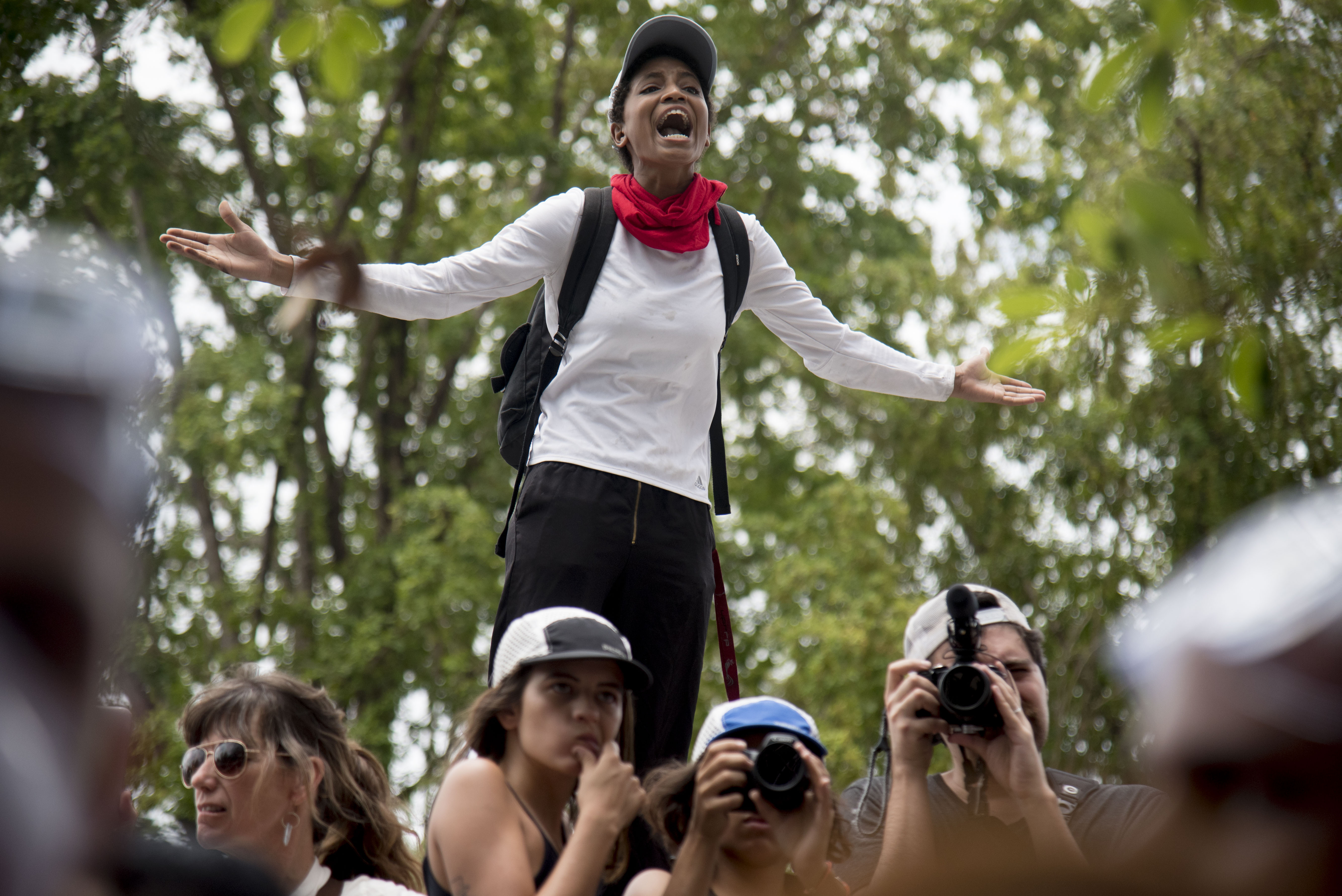 A protester shouted during a protest against the Federal Fiscal Control Board in San Juan, Puerto Rico.