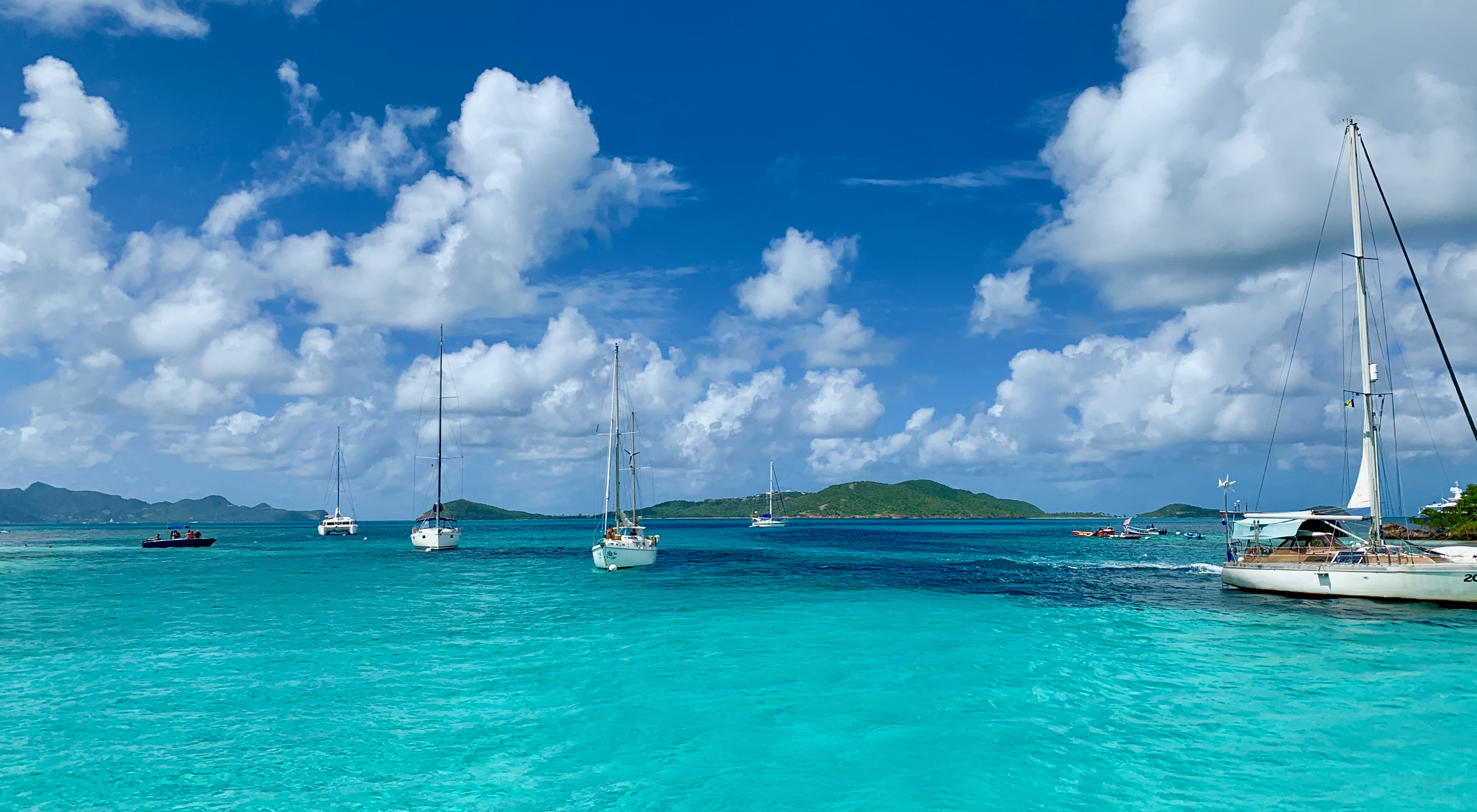 The clear water is ideal for snorkeling in the Tobago Cays in the Grenadines.