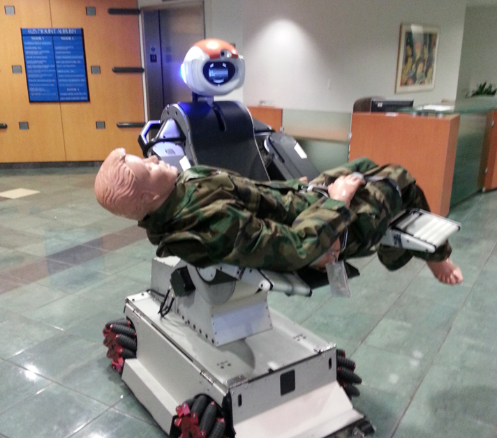 A prototype medical robot from Hstar Technologies of Cambridge can lift and carry patients.