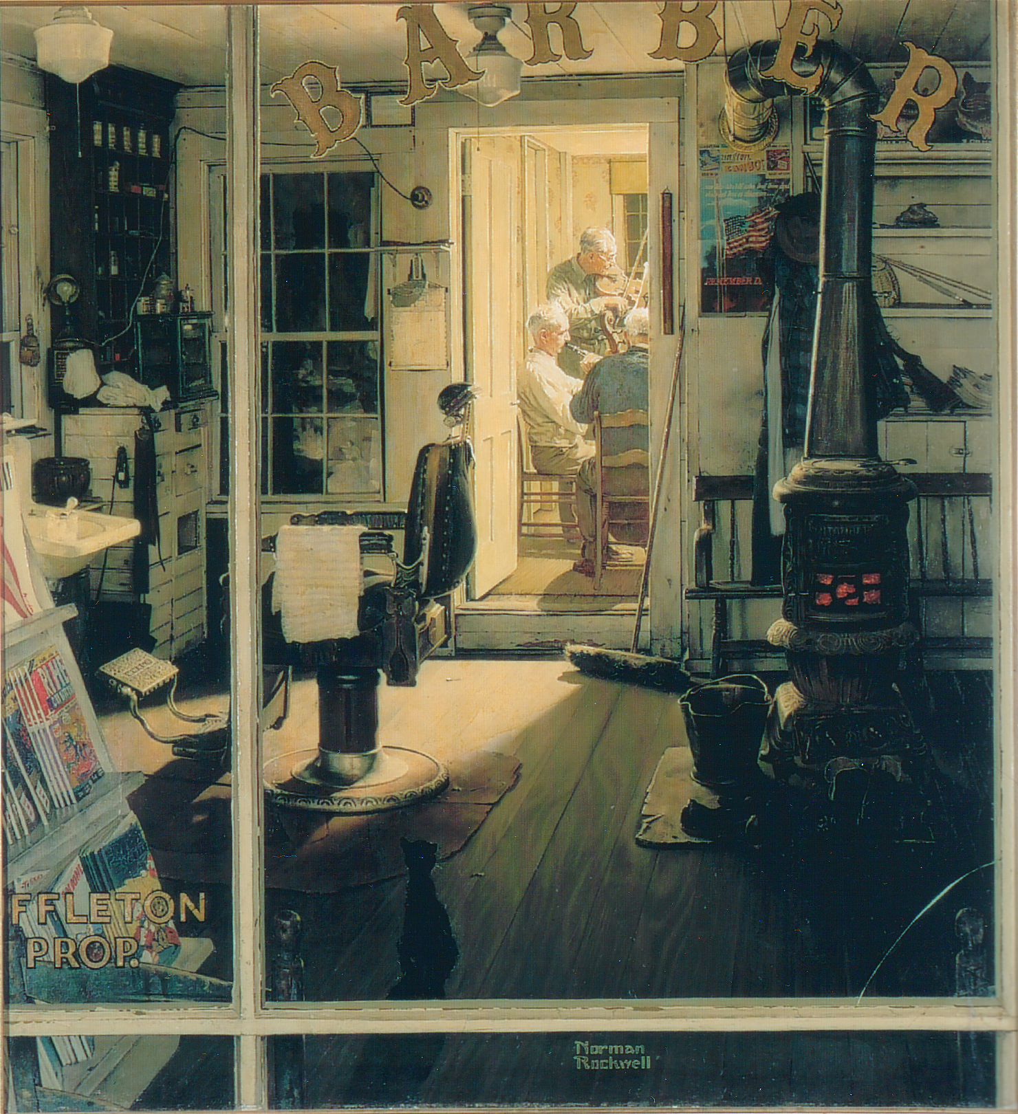 “Shuffleton’s Barbershop,” by Norman Rockwell.