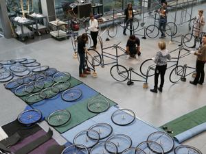 Workers install Ai Weiwei’s 'Forever' at the Museum of Fine Arts in Boston.