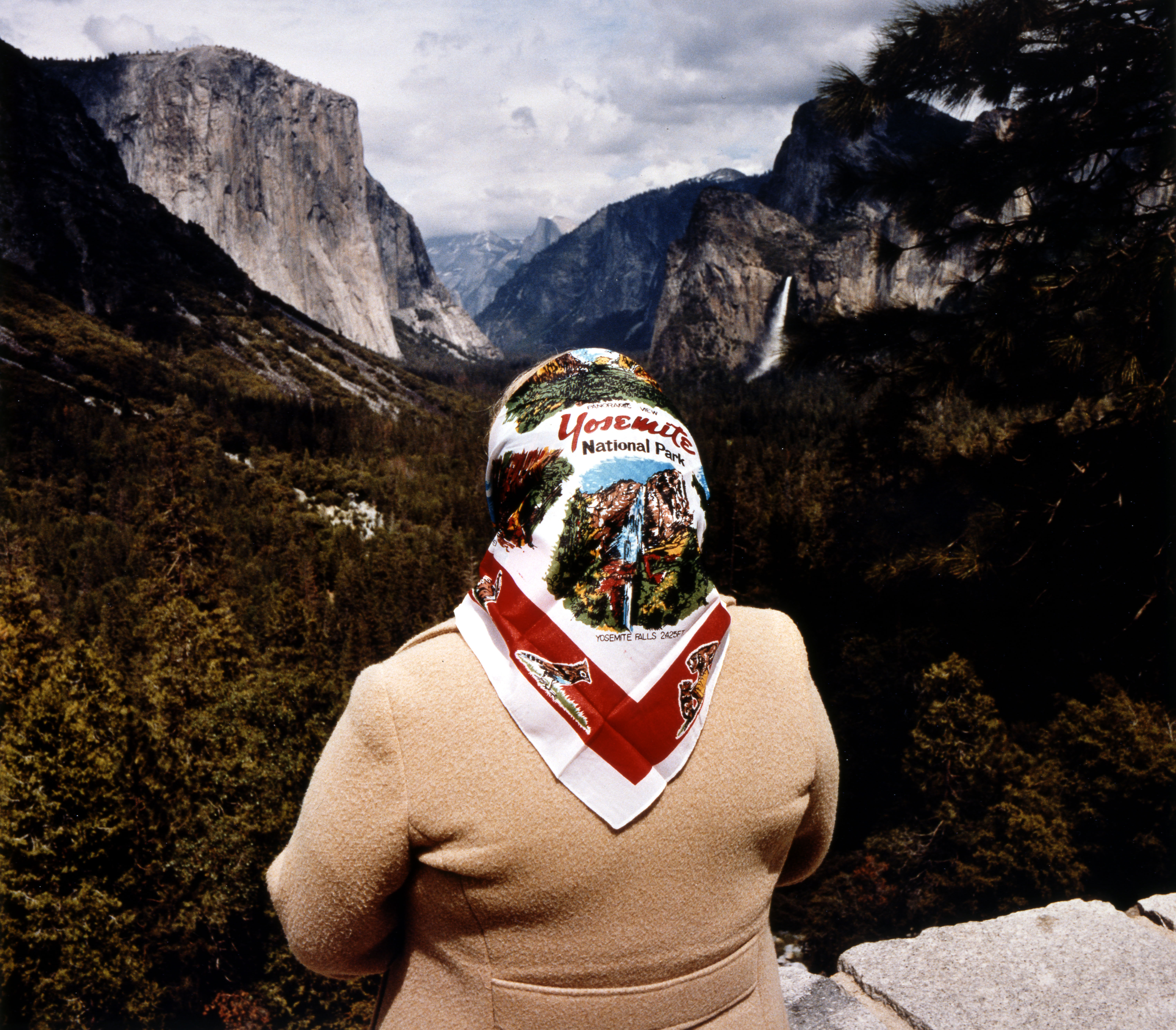 From top: Roger Minick’s “Woman With Scarf at Inspiration Point, Yosemite National Park, California”; Mark Klett’s “Contemplating the View at Muley Pt., Utah”; and Leon Levinstein’s “New York.”