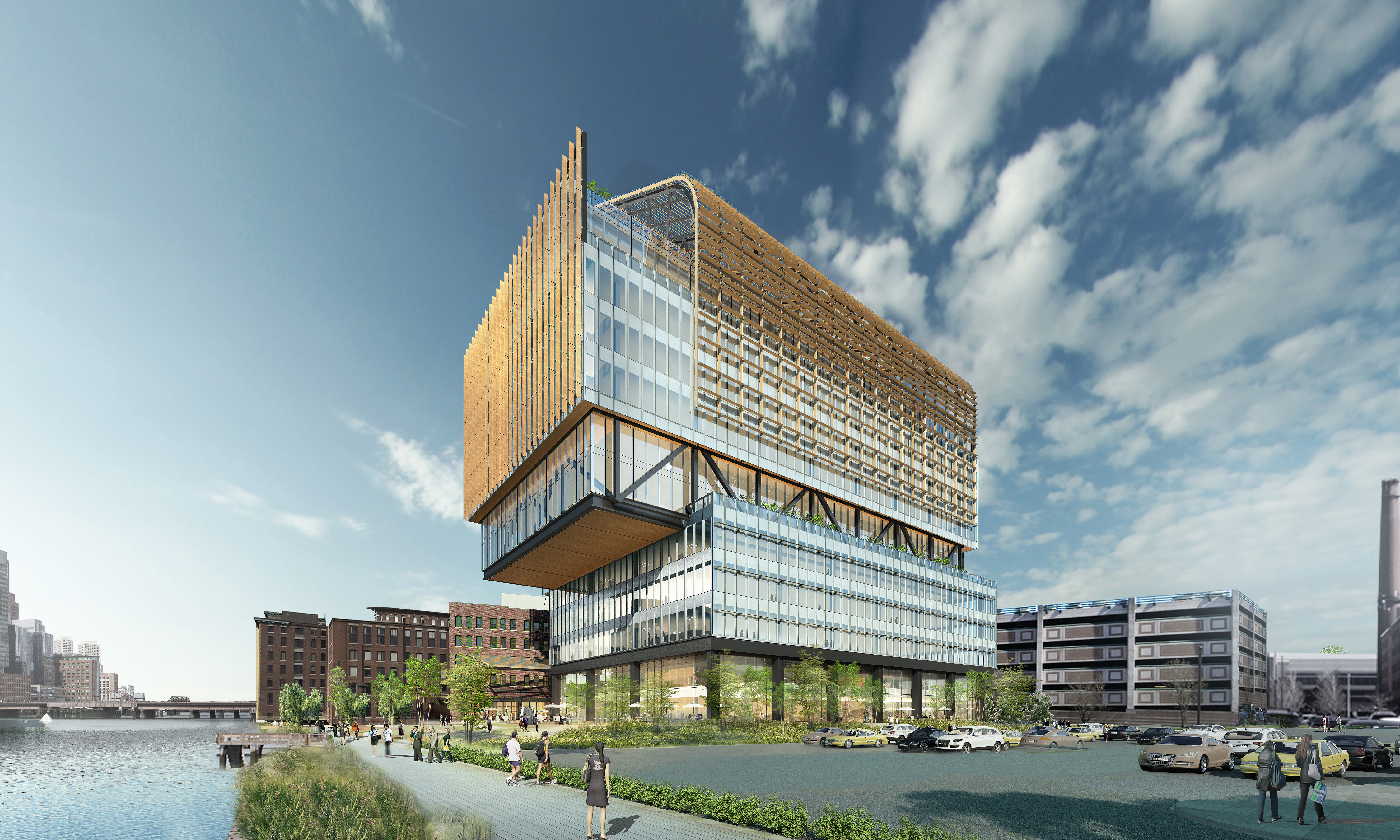 A rendering of the headquarters General Electric planned to build along Fort Point Channel.