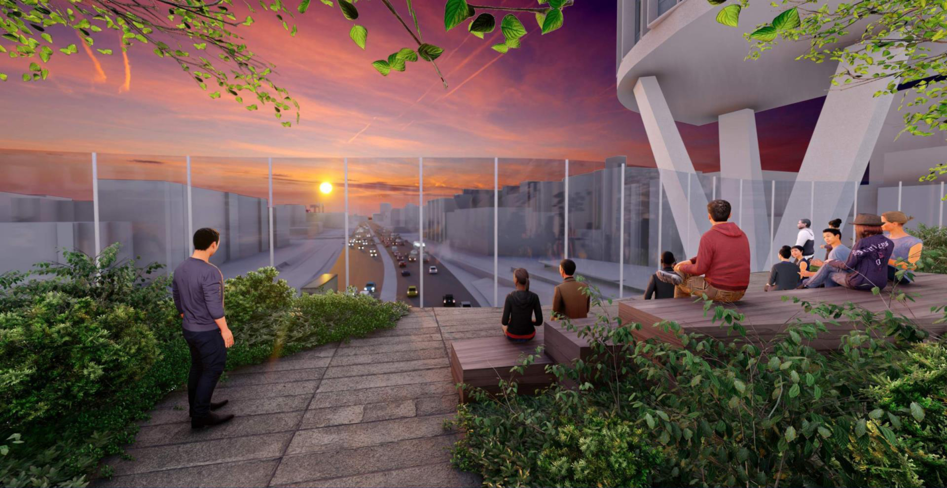 A rendering of the view from the bleachers of the Boylston Street development.